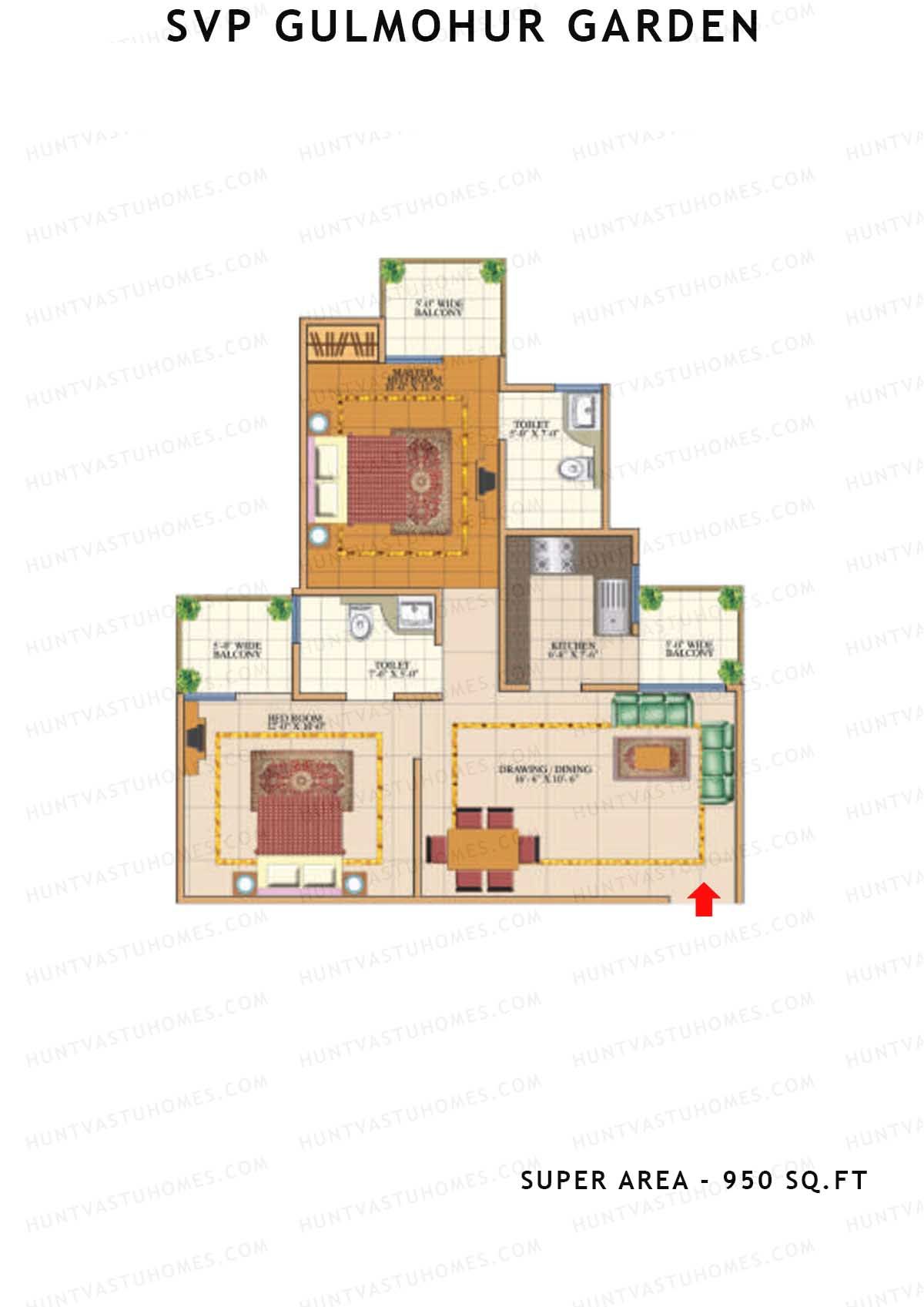 Svp Gulmohur Garden Tower 20 Unit 3 (Type Dwarka) Floor Plan