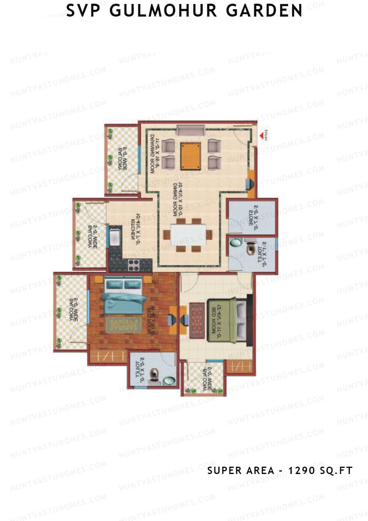 Svp Gulmohur Garden Tower 8 Unit 5 (Type Tulip) Floor Plan