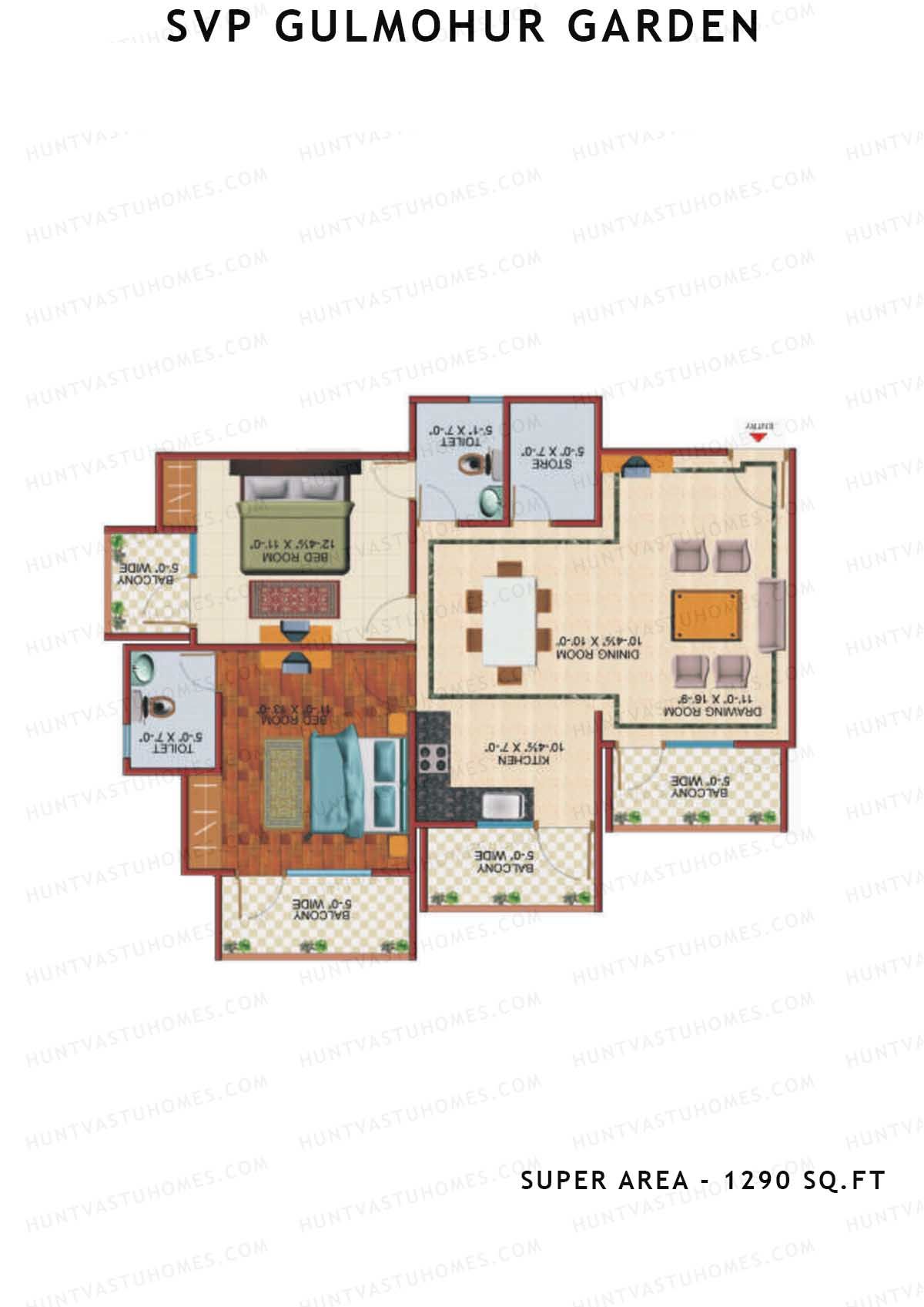 Svp Gulmohur Garden Tower 9 Unit 3 (Type Tulip) Floor Plan