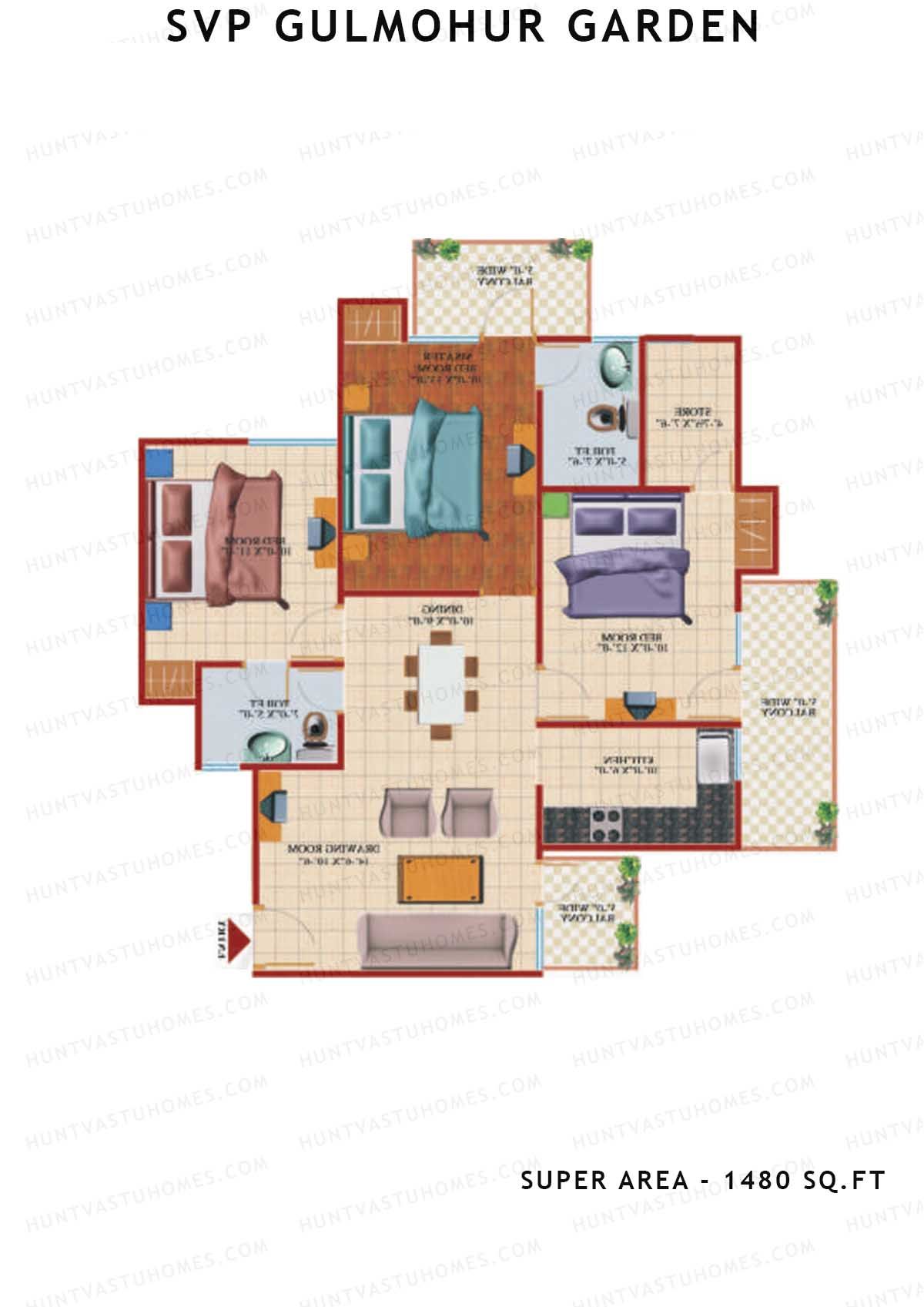 Svp Gulmohur Garden Tower 11 Unit 2 (Type Rosemary - 1) Floor Plan