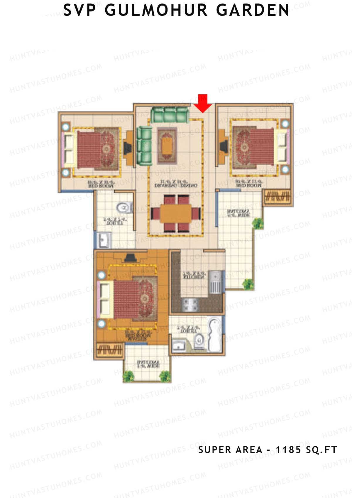 Svp Gulmohur Garden Tower 16 Unit 2 (Type Gokul - 1A) Floor Plan