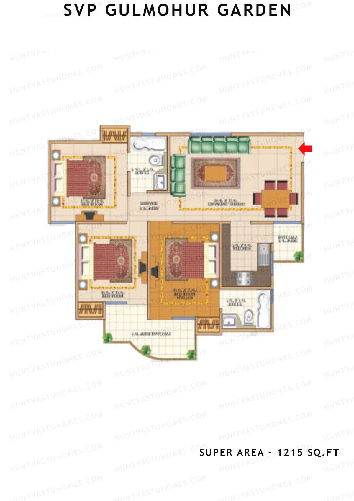 Svp Gulmohur Garden Tower 16 Unit 3 (Type Gokul - 1) Floor Plan