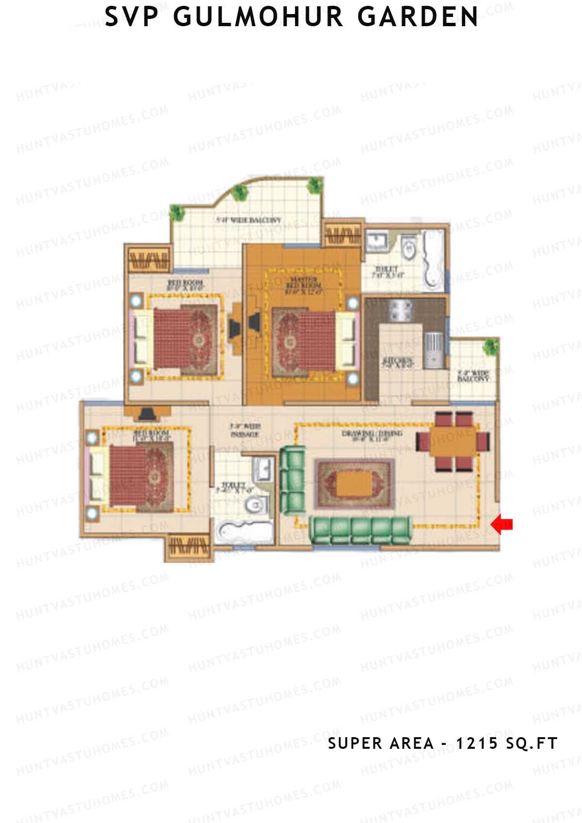 Svp Gulmohur Garden Tower 16 Unit 4 (Type Gokul - 1) Floor Plan