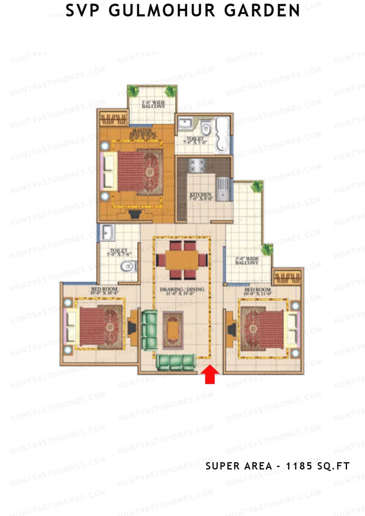 Svp Gulmohur Garden Tower 16 Unit 5 (Type Gokul - 1A) Floor Plan