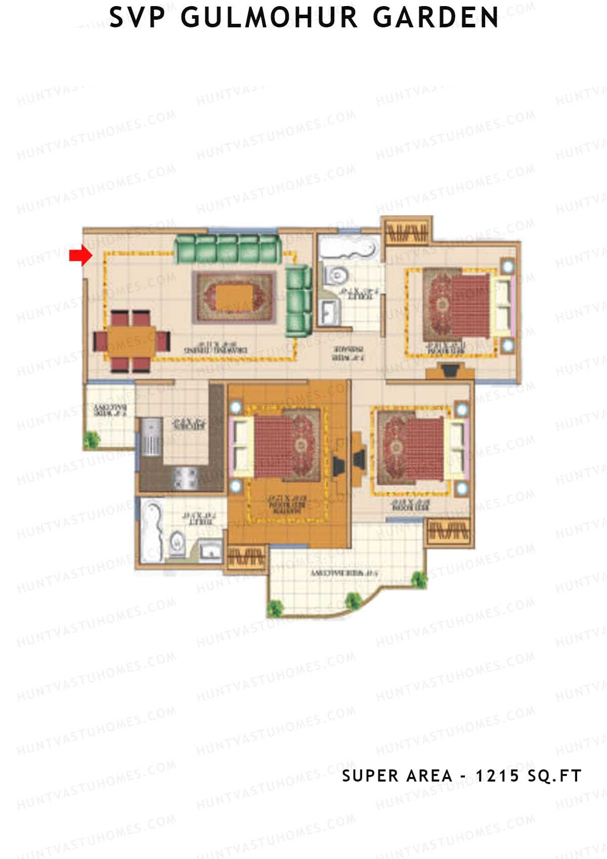 Svp Gulmohur Garden Tower 17 Unit 1 (Type Gokul - 1) Floor Plan