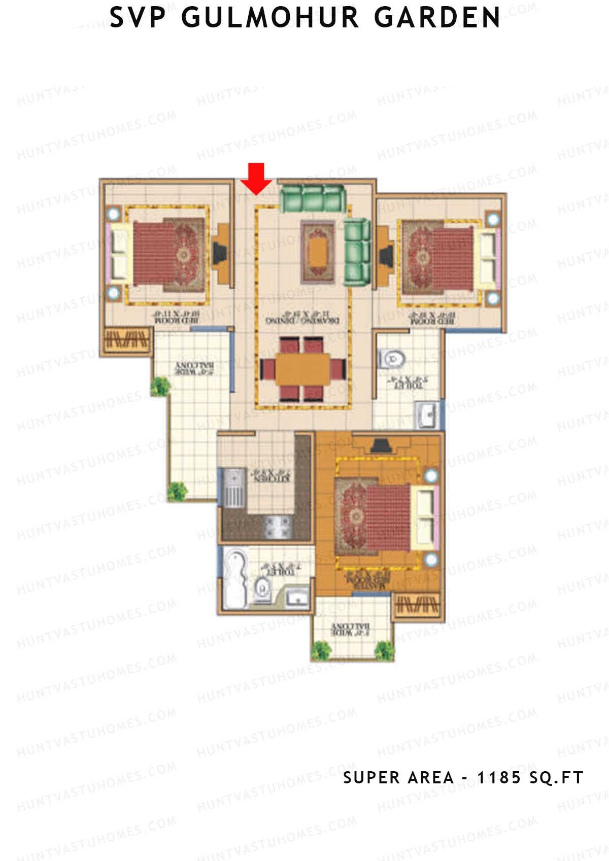 Svp Gulmohur Garden Tower 17 Unit 2 (Type Gokul - 1A) Floor Plan