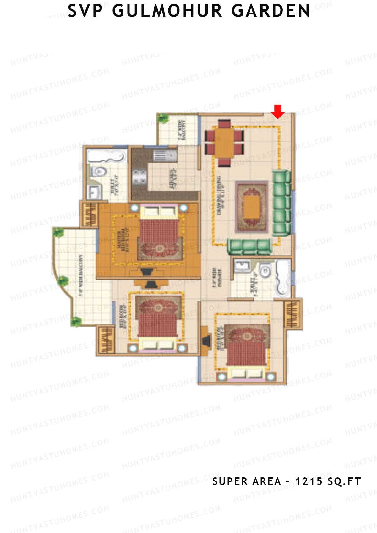 Svp Gulmohur Garden Tower 17 Unit 3 (Type Gokul - 1) Floor Plan