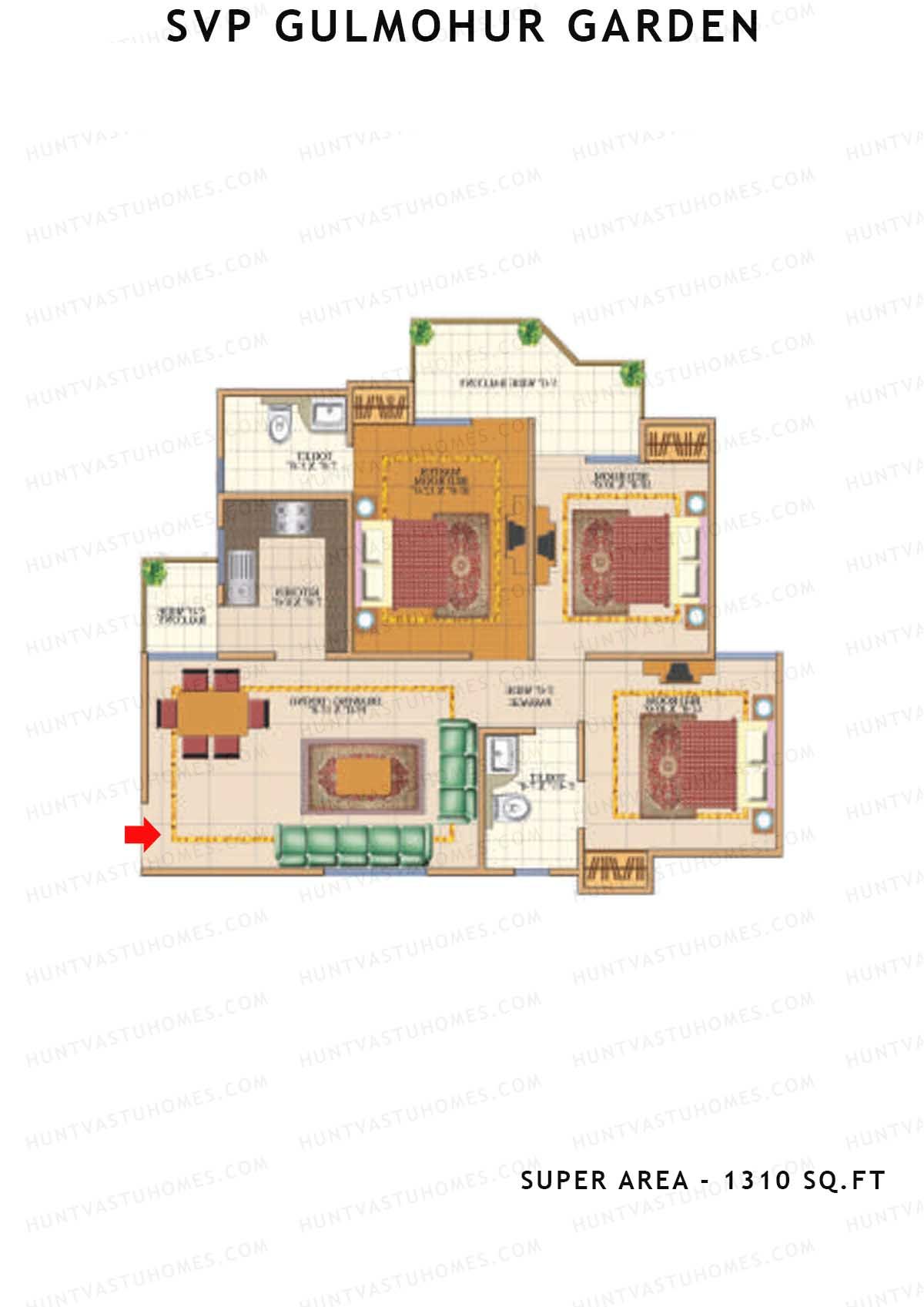 Svp Gulmohur Garden Tower 21 Unit 1 (Type Vrindavan) Floor Plan