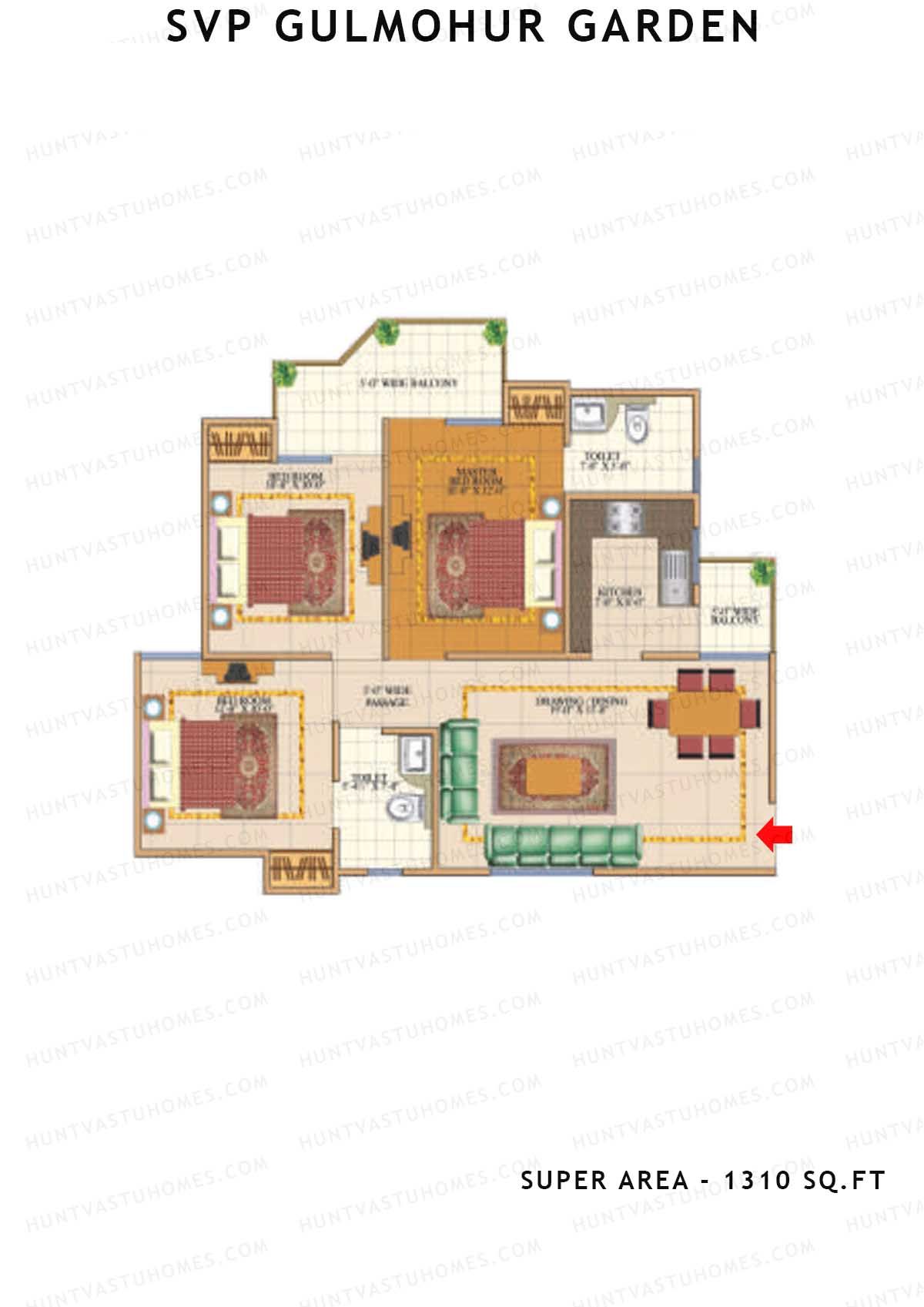Svp Gulmohur Garden Tower 21 Unit 2 (Type Vrindavan) Floor Plan