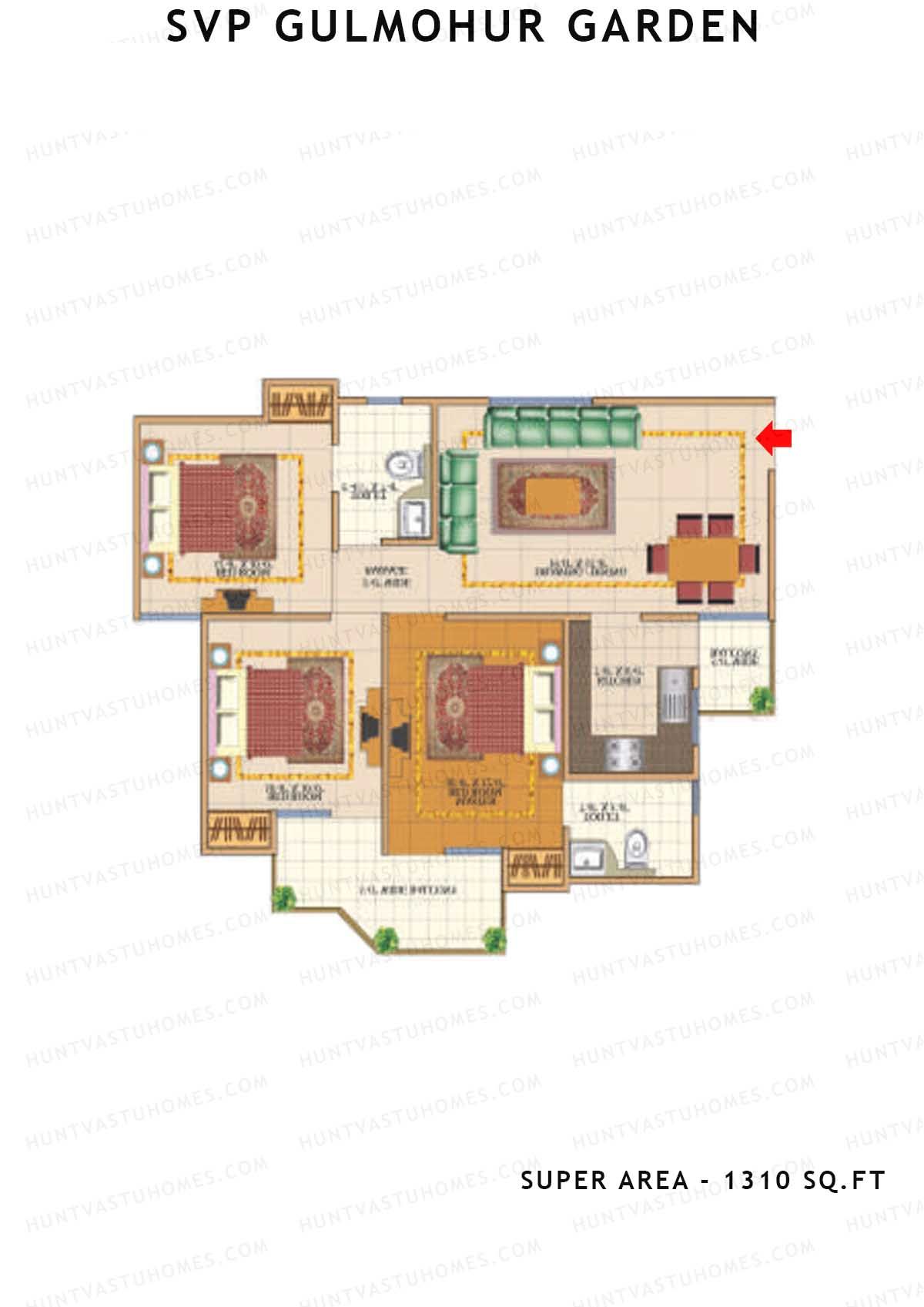 Svp Gulmohur Garden Tower 21 Unit 3 (Type Vrindavan) Floor Plan