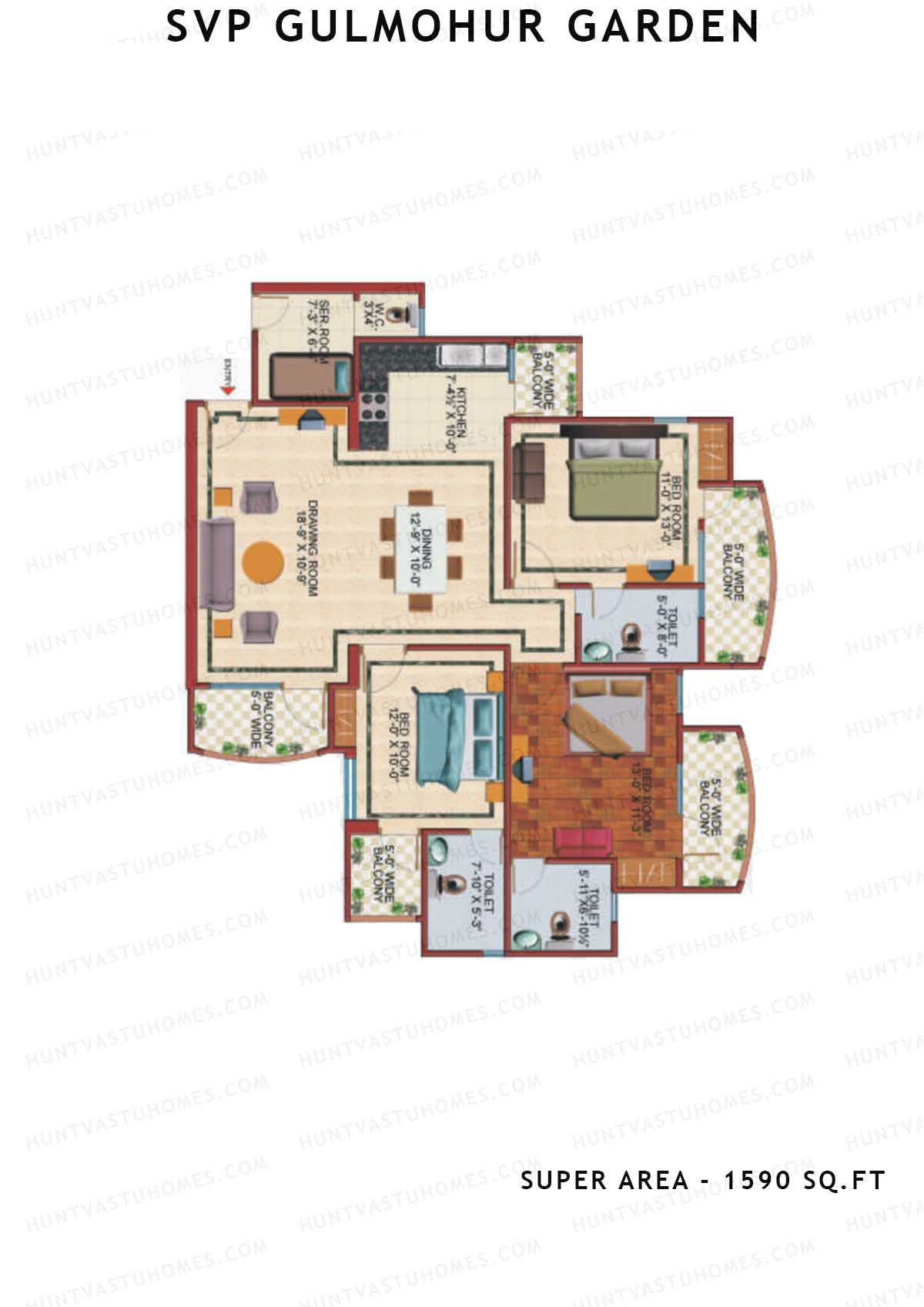 Svp Gulmohur Garden Tower 3 Unit 2 (Type Lotus) Floor Plan