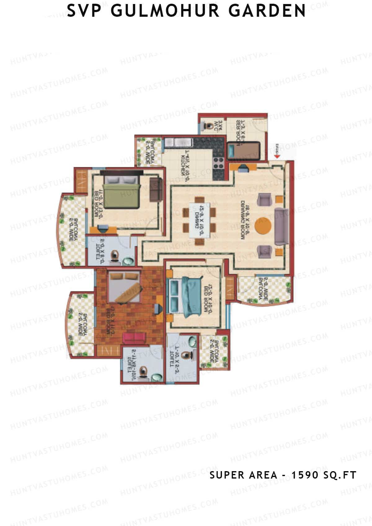Svp Gulmohur Garden Tower 3 Unit 3 (Type Lotus) Floor Plan