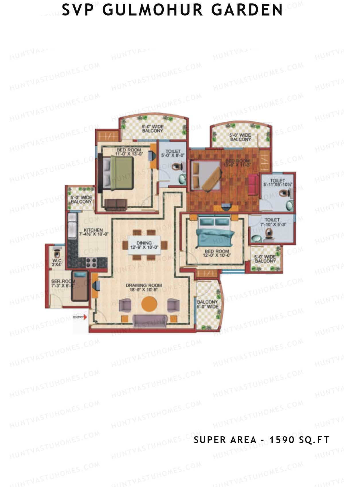 Svp Gulmohur Garden Tower 3 Unit 6 (Type Lotus) Floor Plan