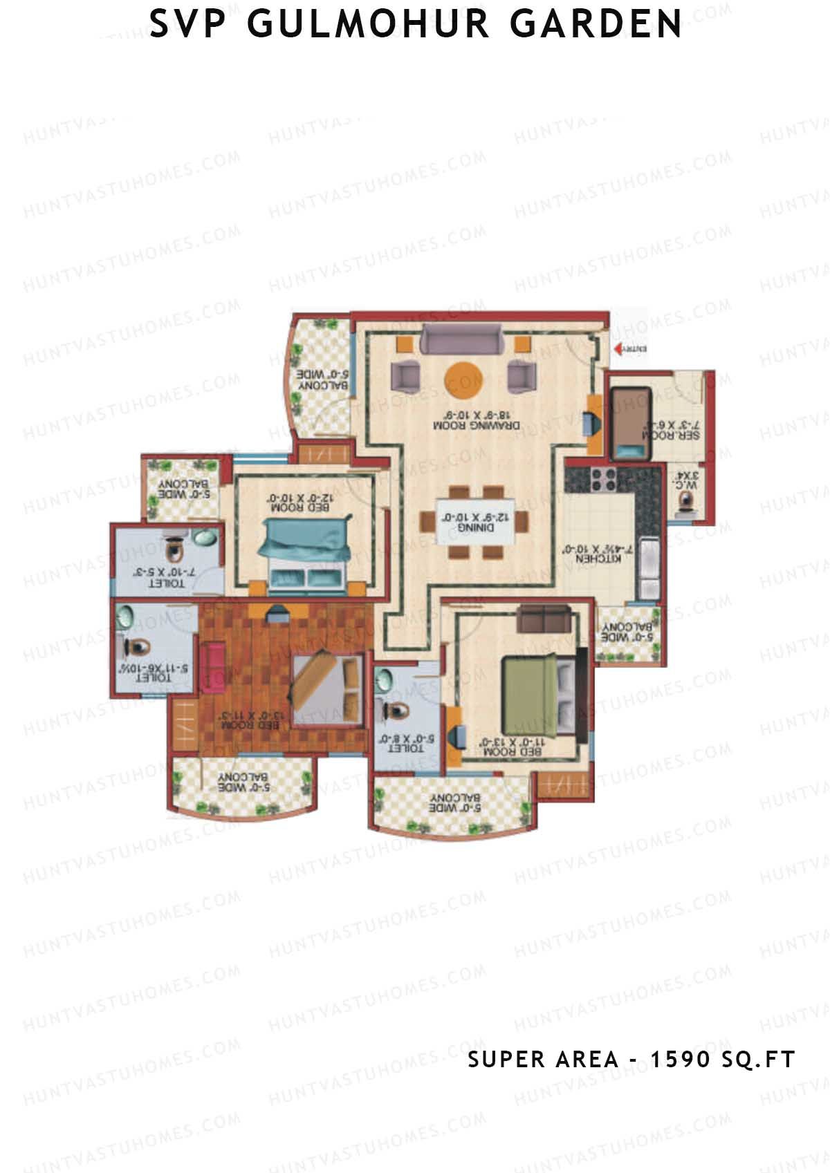 Svp Gulmohur Garden Tower 5 Unit 3 (Type Lotus) Floor Plan