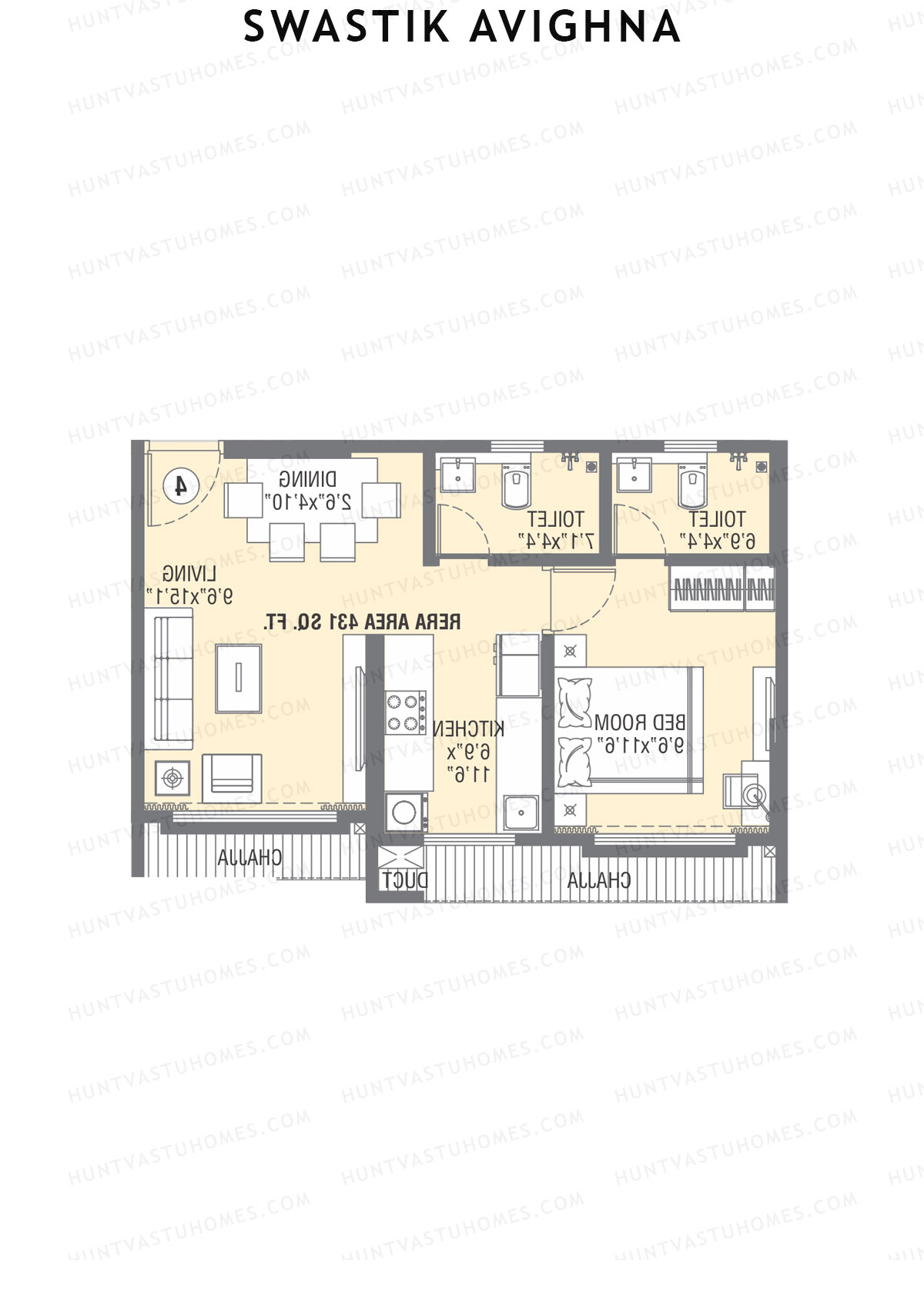 Swastik Avighna, Wing B, Unit 3, 1BHK, Carpet Area 431   sq ft 