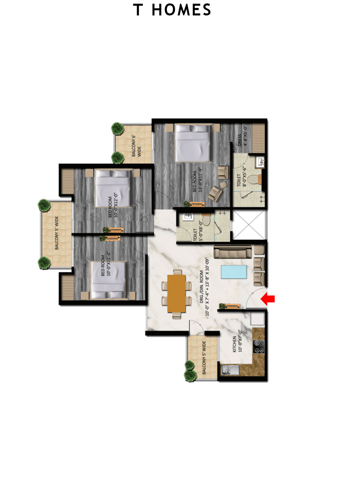 T Homes Tower E Unit 2 Floor Plan