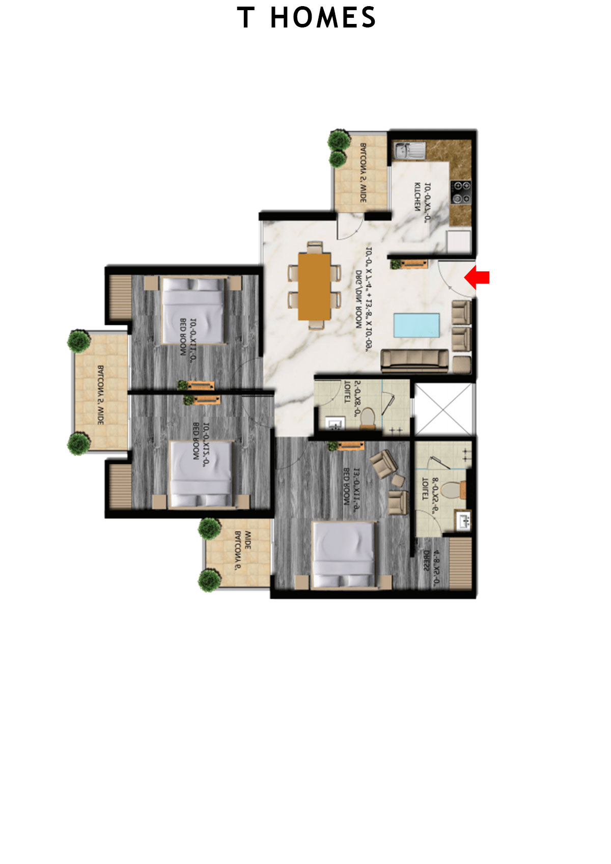 T Homes Tower E Unit 3 Floor Plan