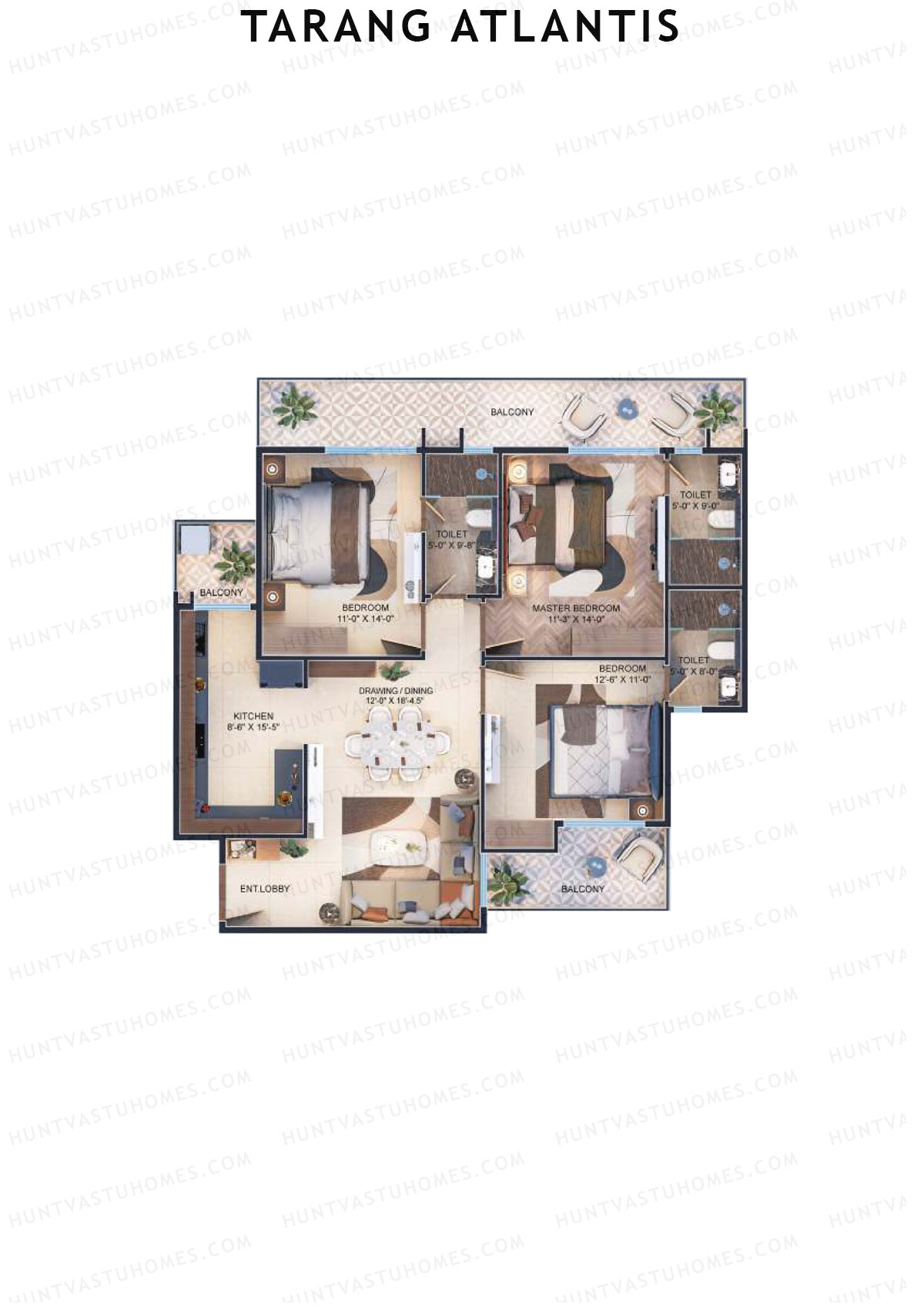 Tarang Atlantis Tower A Unit 1 (Type 3) Floor Plan
