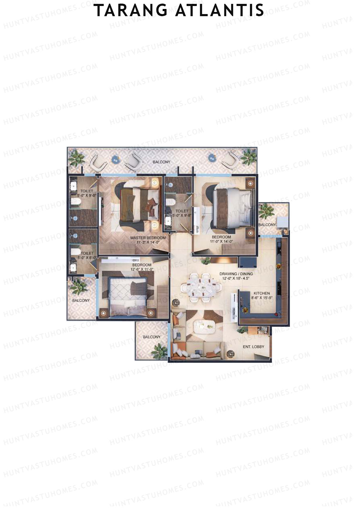 Tarang Atlantis Tower A Unit 2 (Type 1) Floor Plan