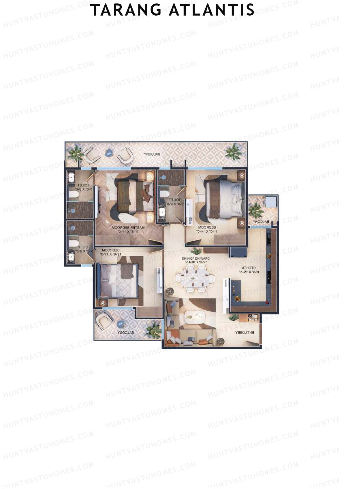 Tarang Atlantis Tower B Unit 1 (Type 3) Floor Plan