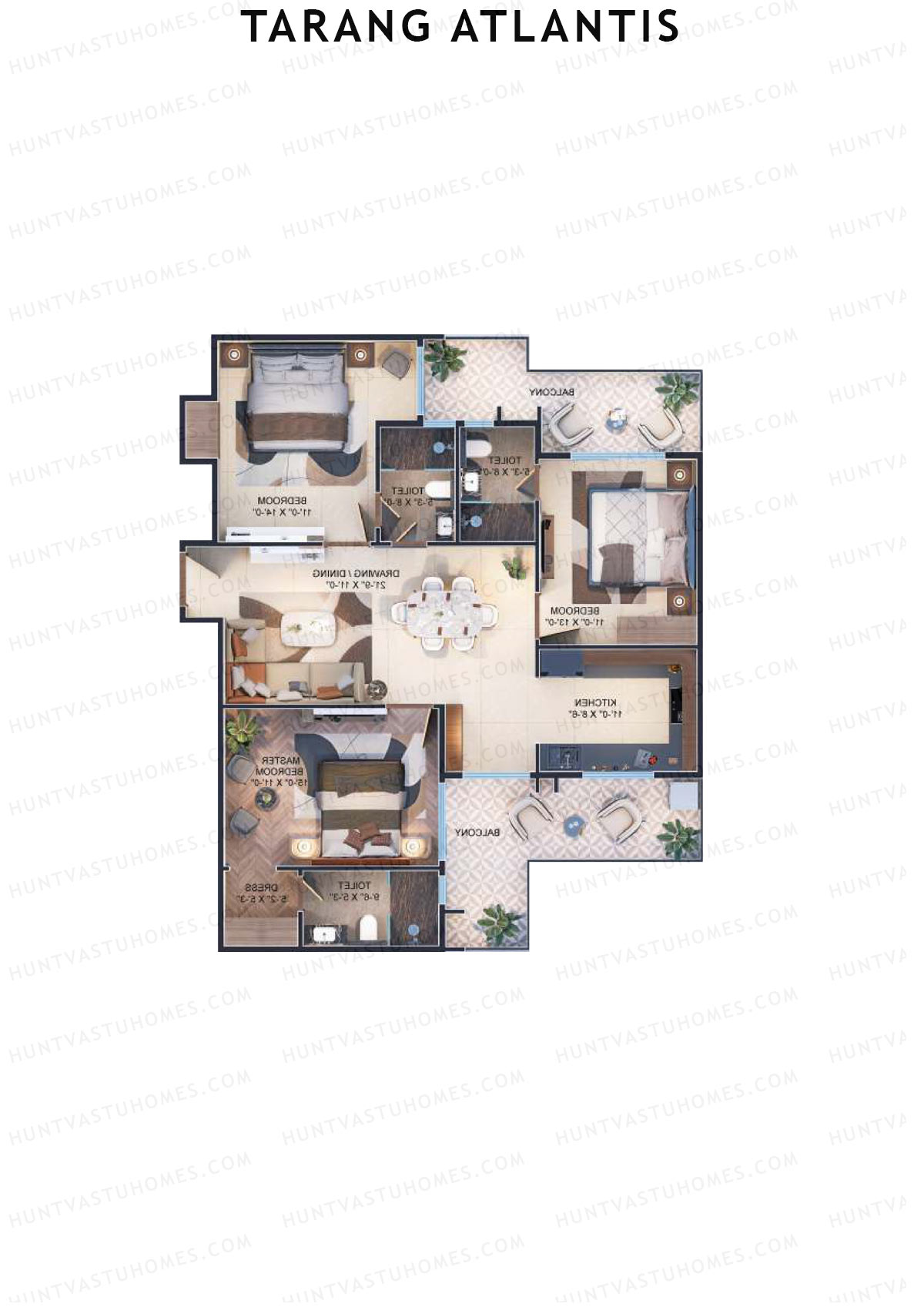 Tarang Atlantis Tower B Unit 3 (Type 2) Floor Plan