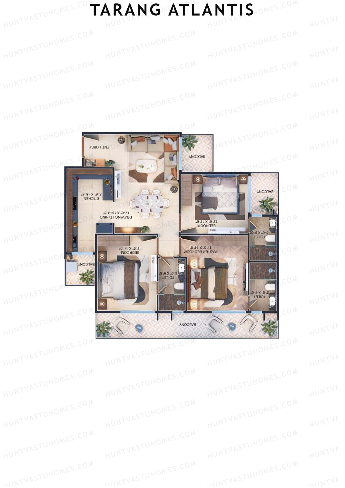 Tarang Atlantis Tower B Unit 4 (Type 1) Floor Plan
