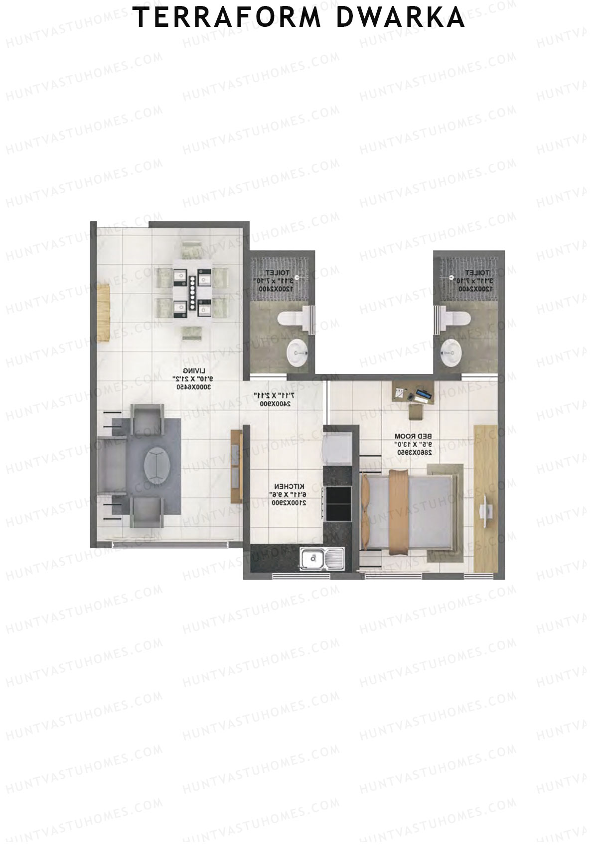 Terraform Dwarka, Wing A, Unit 2, 1BHK, Carpet Area 502   sq ft 