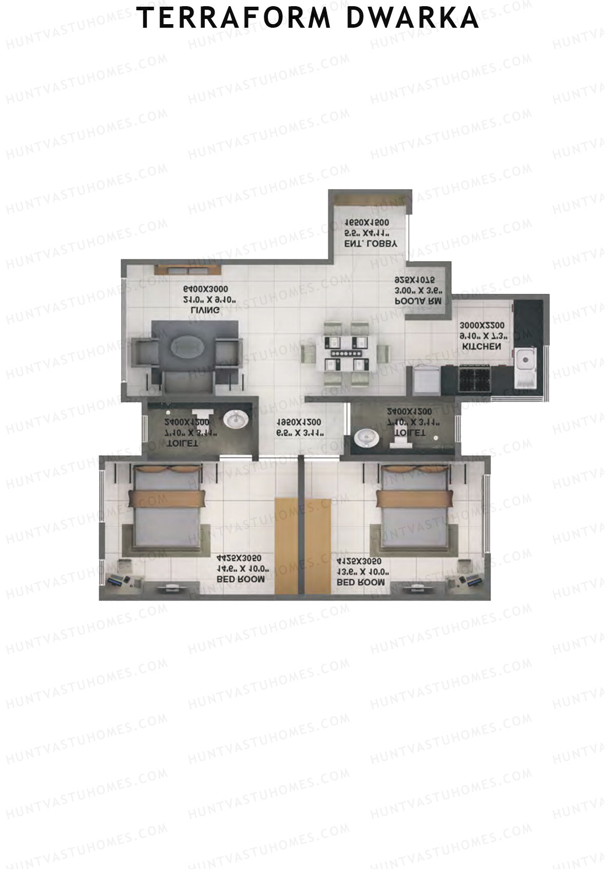 Terraform Dwarka, Wing B, Unit 6, 2BHK, Carpet Area 718   sq ft 