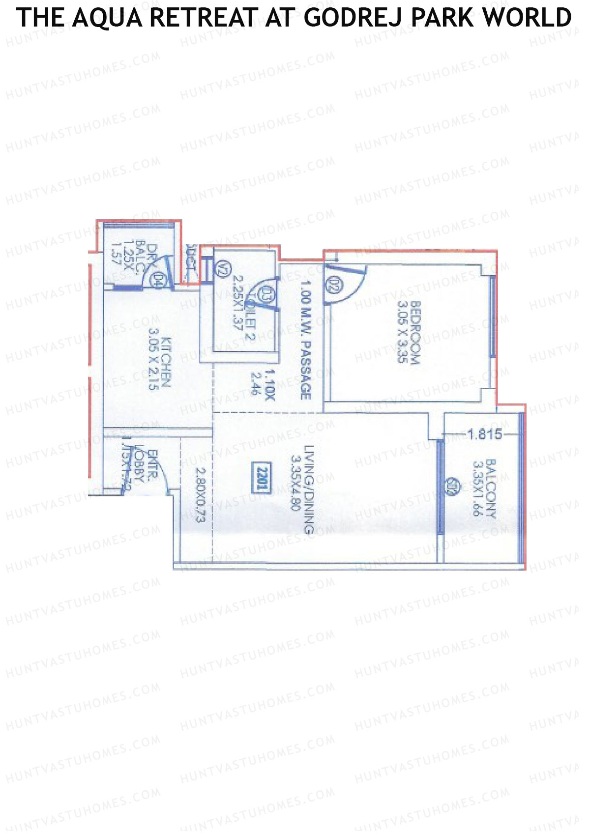 The Aqua Retreat at Godrej Park World, Tower 1 Wing A, Unit 1, 1BHK, Carpet Area 622   sq ft 
