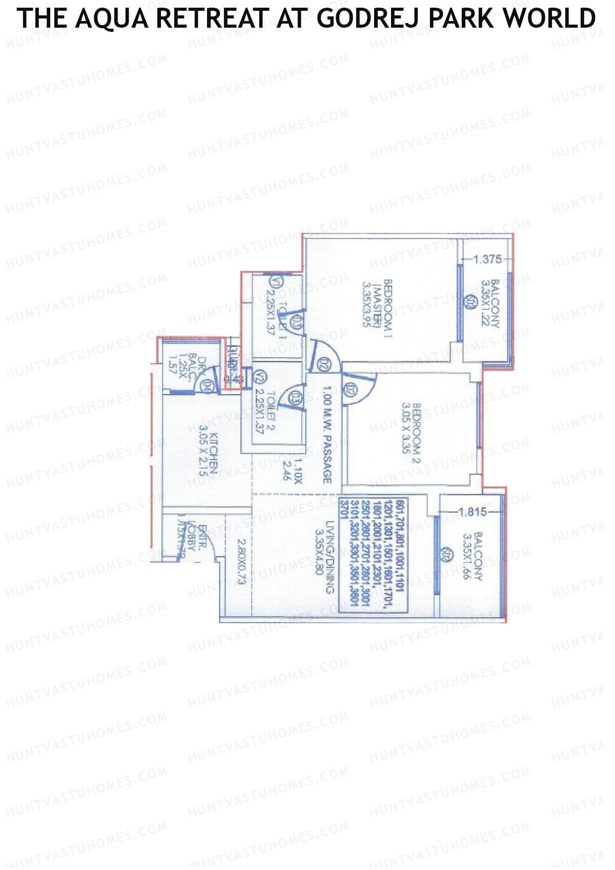 The Aqua Retreat at Godrej Park World, Tower 1 Wing A, Unit 1, 2BHK, Carpet Area 873   sq ft 