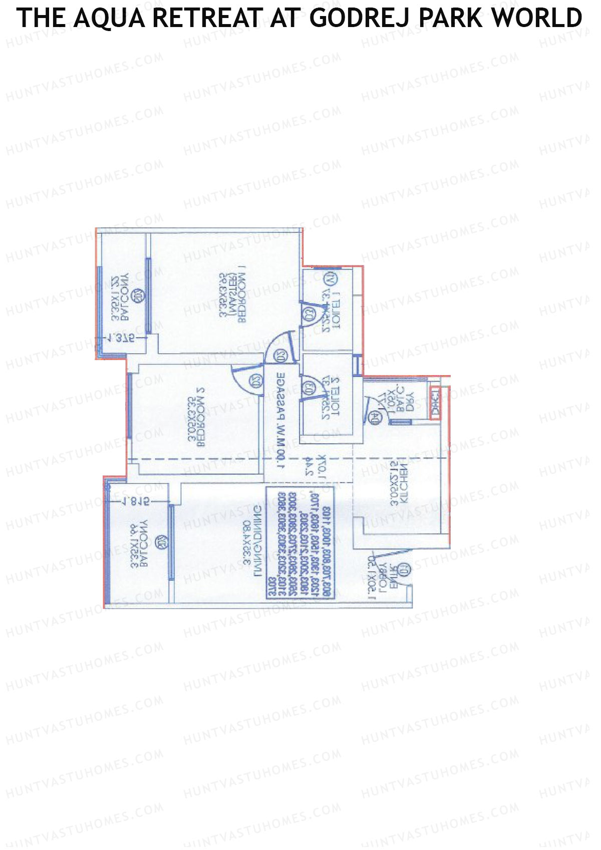 The Aqua Retreat at Godrej Park World, Tower 1 Wing A, Unit 4, 2BHK, Carpet Area 860   sq ft 
