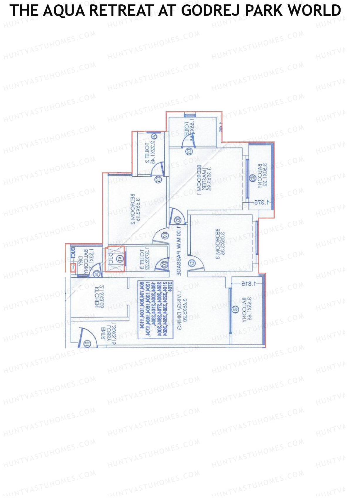 The Aqua Retreat at Godrej Park World, Tower 1 Wing B, Unit 1, 3BHK, Carpet Area 1081   sq ft 
