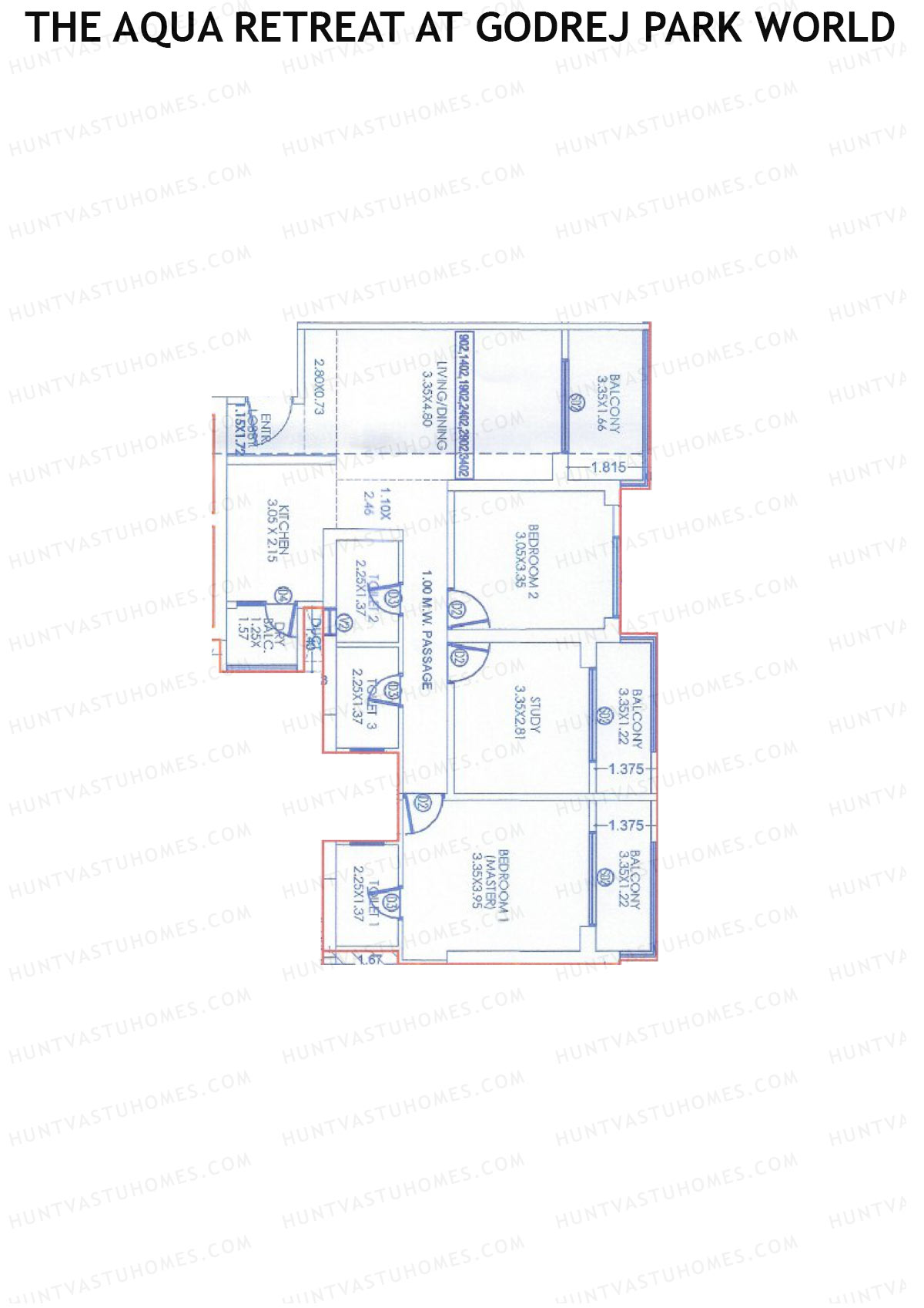 The Aqua Retreat at Godrej Park World, Tower 1 Wing B, Unit 2, 2BHK, Carpet Area 1118   sq ft 