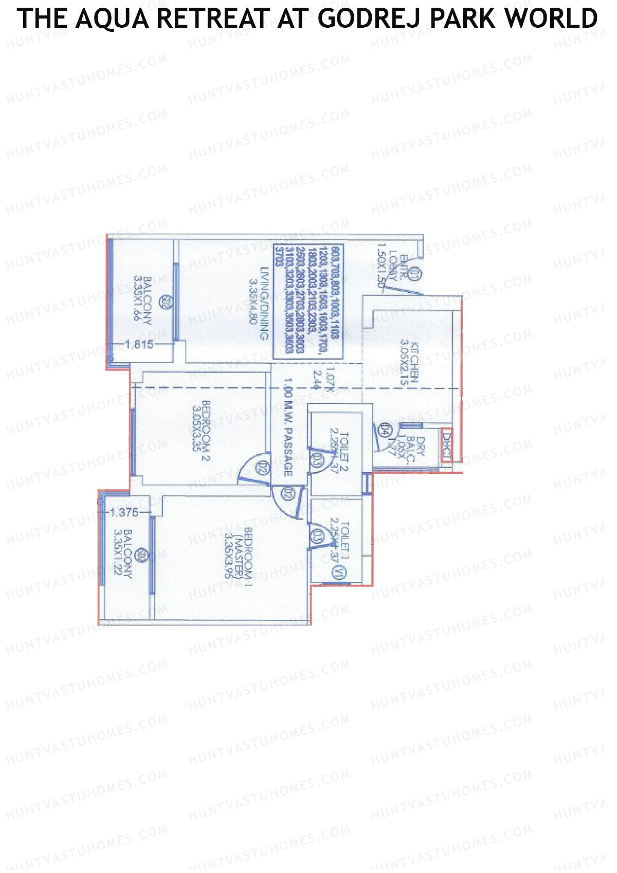 The Aqua Retreat at Godrej Park World, Tower 1 Wing B, Unit 3, 2BHK, Carpet Area 860   sq ft 