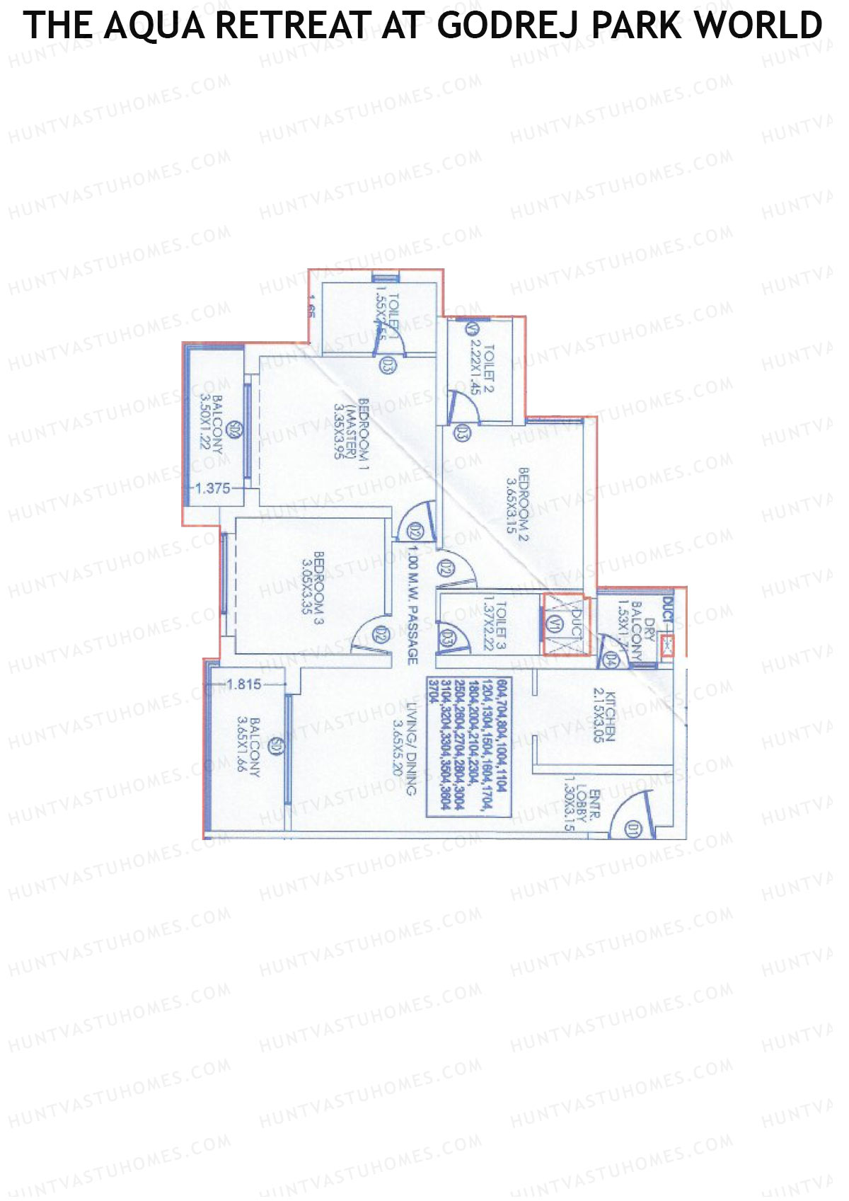 The Aqua Retreat at Godrej Park World, Tower 1 Wing B, Unit 4, 3BHK, Carpet Area 1081   sq ft 