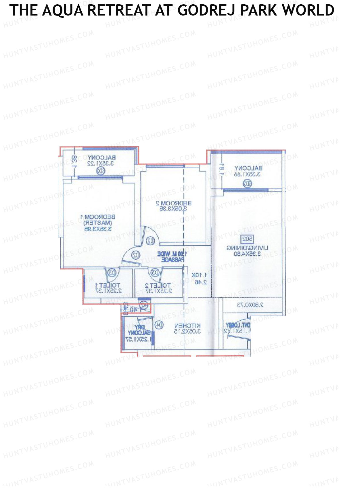 The Aqua Retreat at Godrej Park World, Tower 2 Wing C, Unit 1, 2BHK, Carpet Area 873   sq ft 