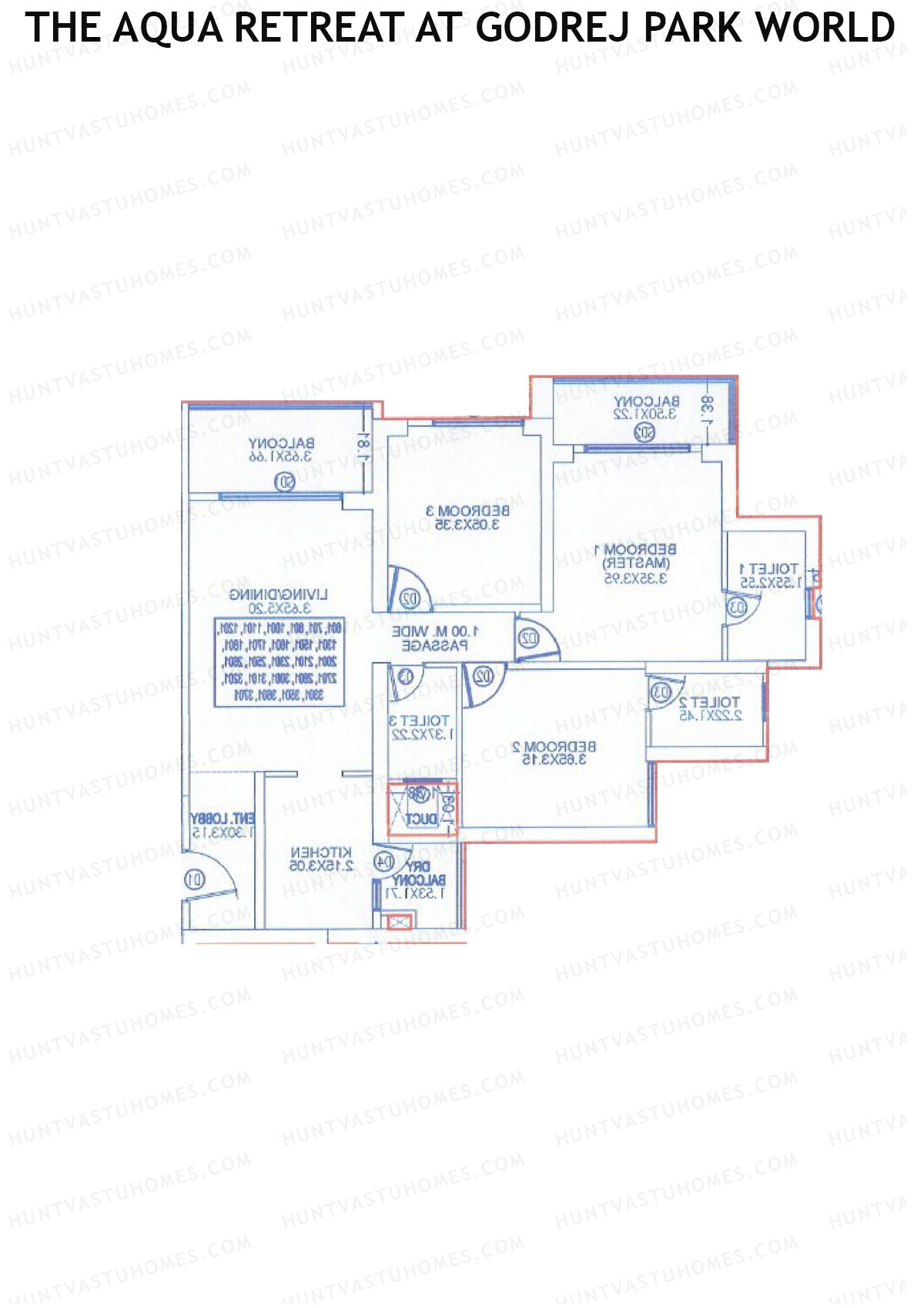 The Aqua Retreat at Godrej Park World, Tower 2 Wing C, Unit 2, 3BHK, Carpet Area 1081   sq ft 