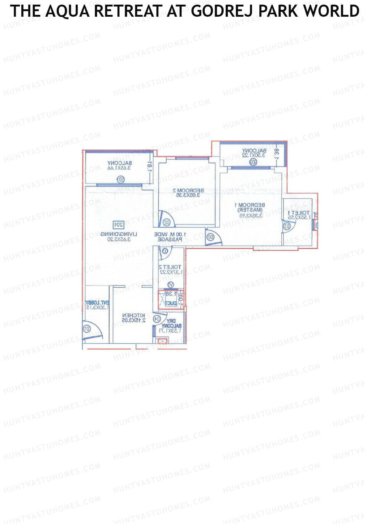The Aqua Retreat at Godrej Park World, Tower 2 Wing C, Unit 2, 2BHK, Carpet Area 906   sq ft 
