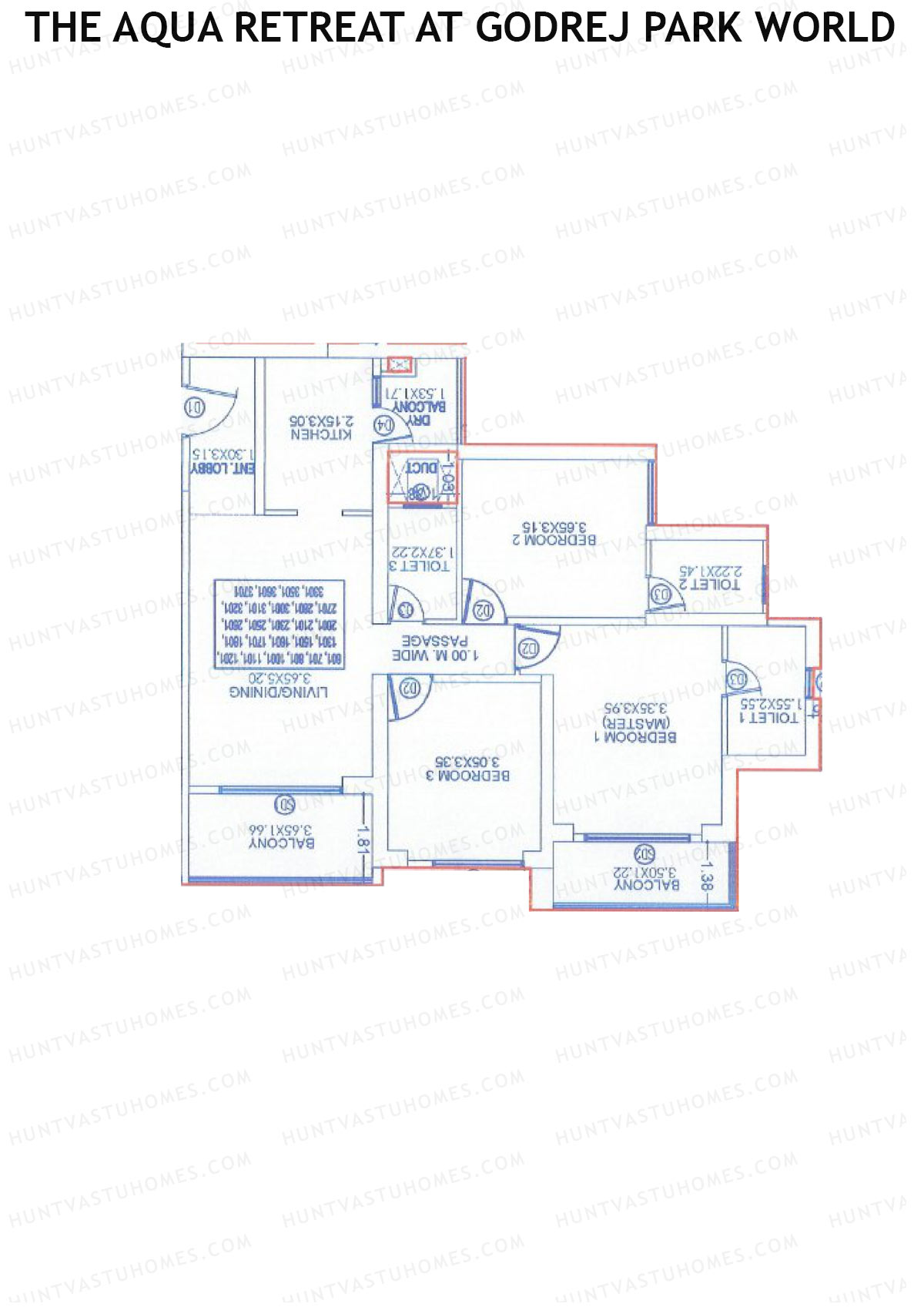 The Aqua Retreat at Godrej Park World, Tower 2 Wing C, Unit 3, 3BHK, Carpet Area 1081   sq ft 