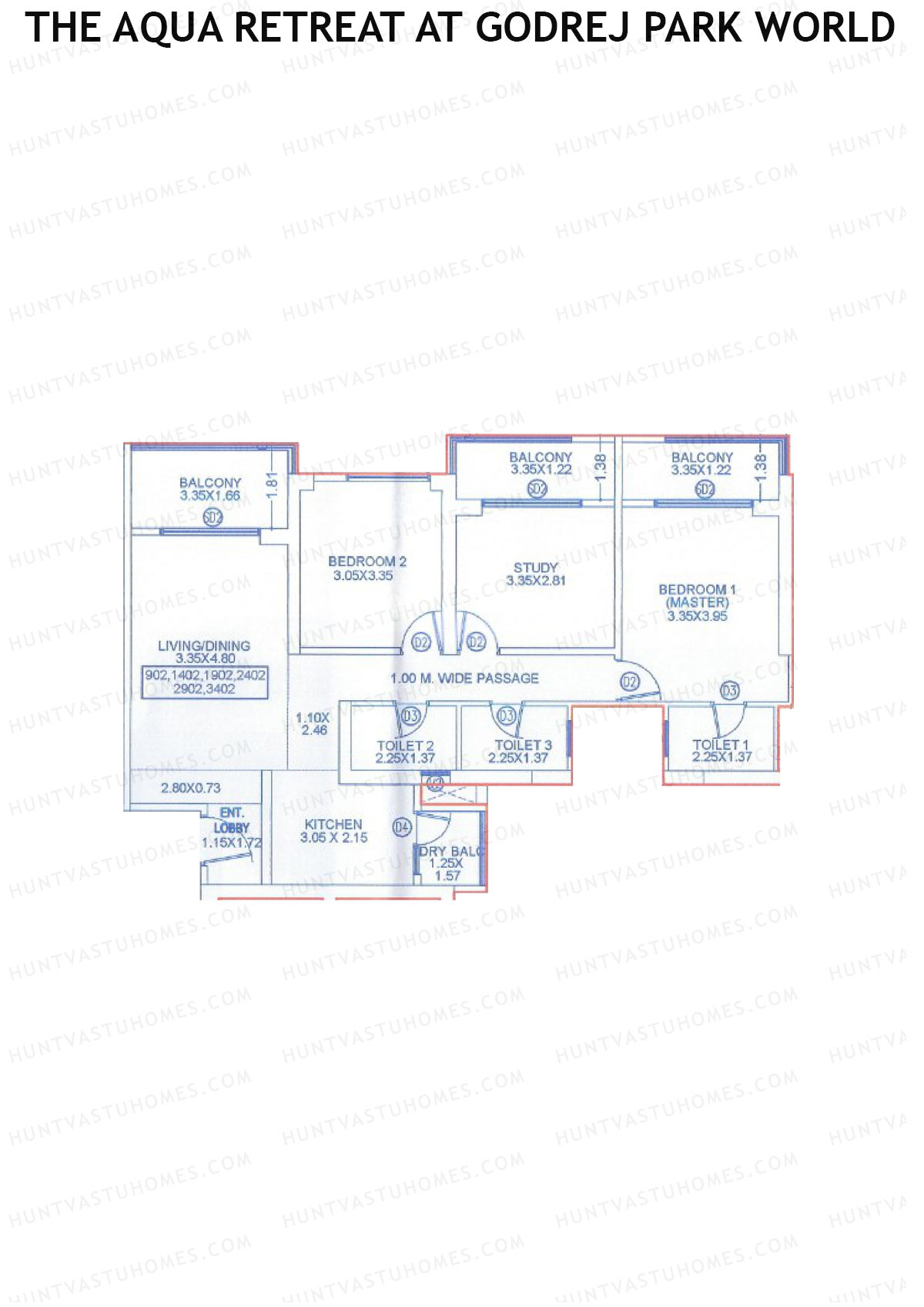 The Aqua Retreat at Godrej Park World, Tower 2 Wing D, Unit 2, 2BHK, Carpet Area 1118   sq ft 