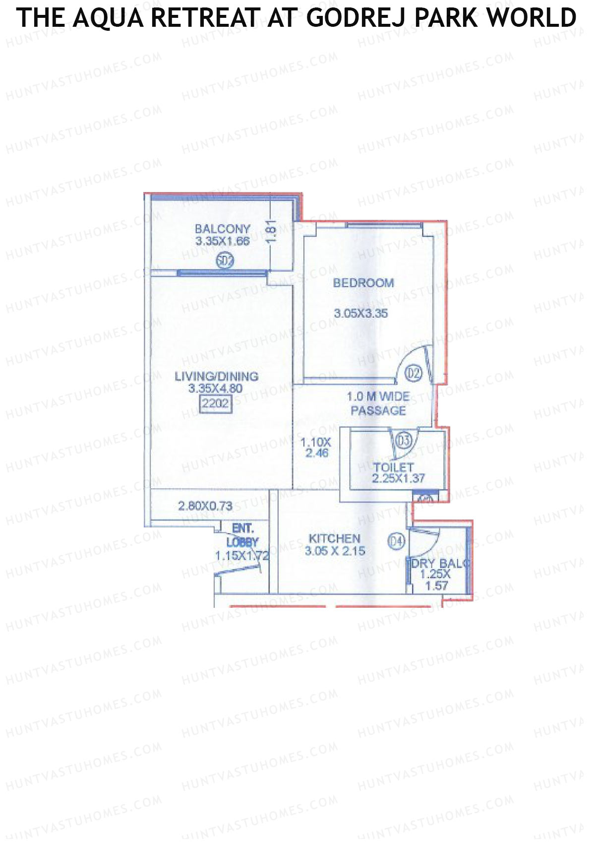 The Aqua Retreat at Godrej Park World, Tower 2 Wing D, Unit 2, 1BHK, Carpet Area 621   sq ft 