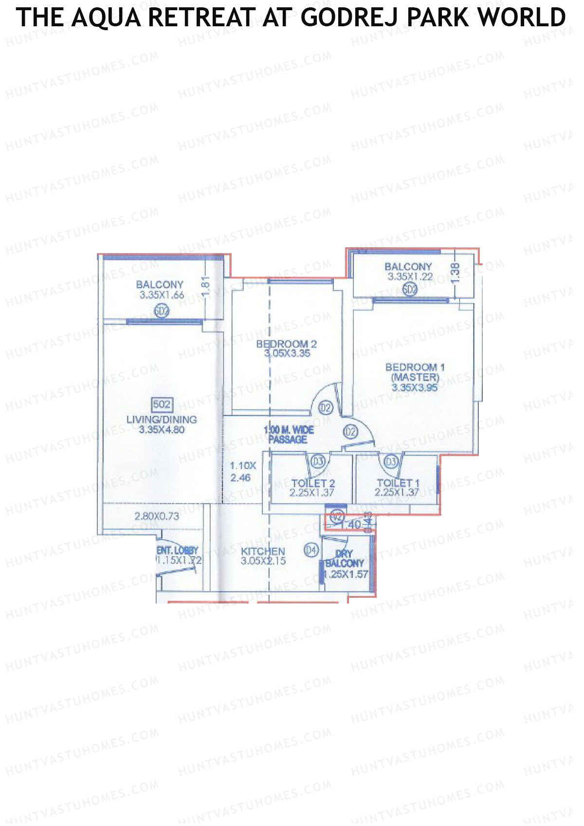 The Aqua Retreat at Godrej Park World, Tower 2 Wing D, Unit 2, 2BHK, Carpet Area 873   sq ft 