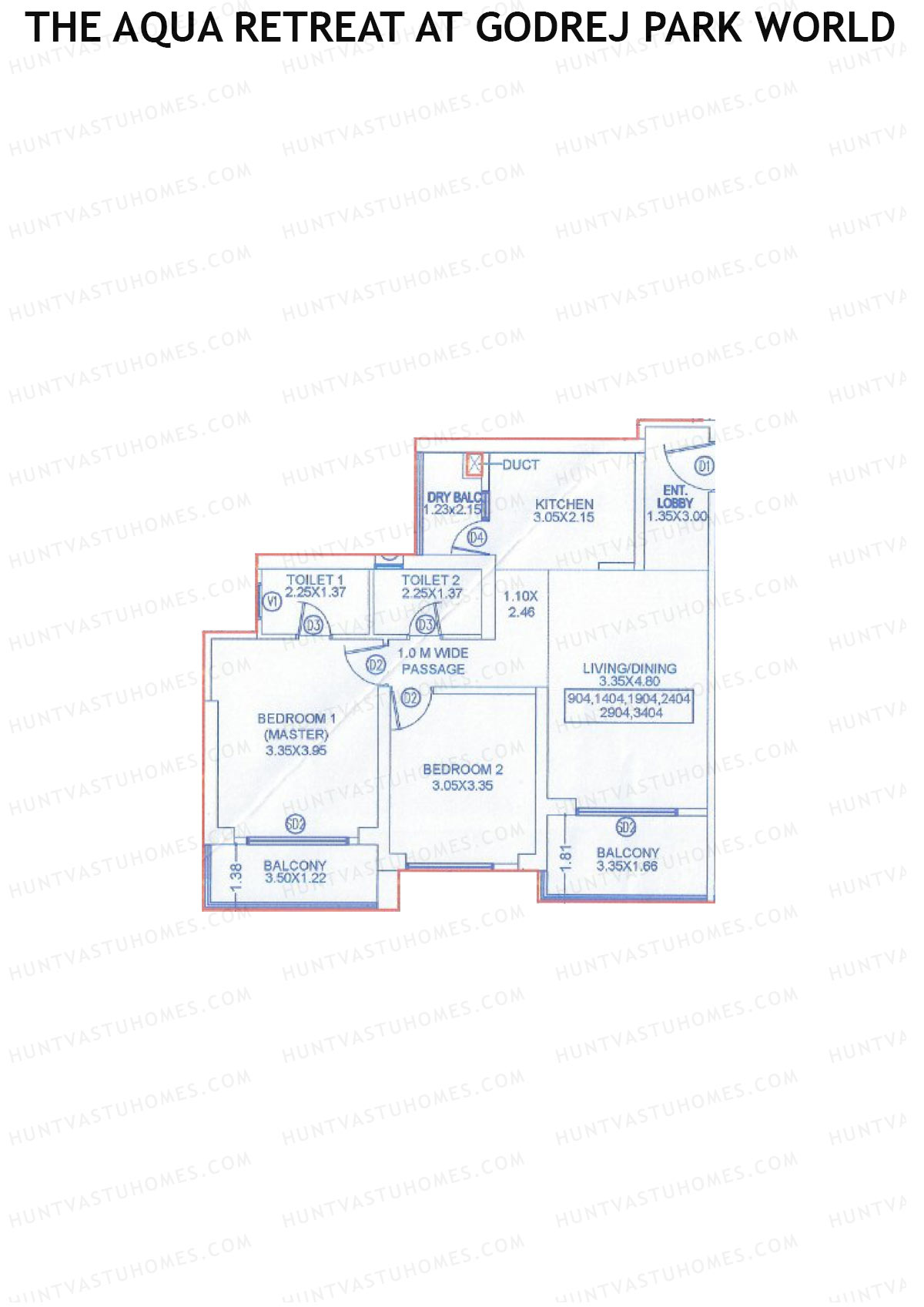 The Aqua Retreat at Godrej Park World, Tower 2 Wing D, Unit 4, 2BHK, Carpet Area 887   sq ft 