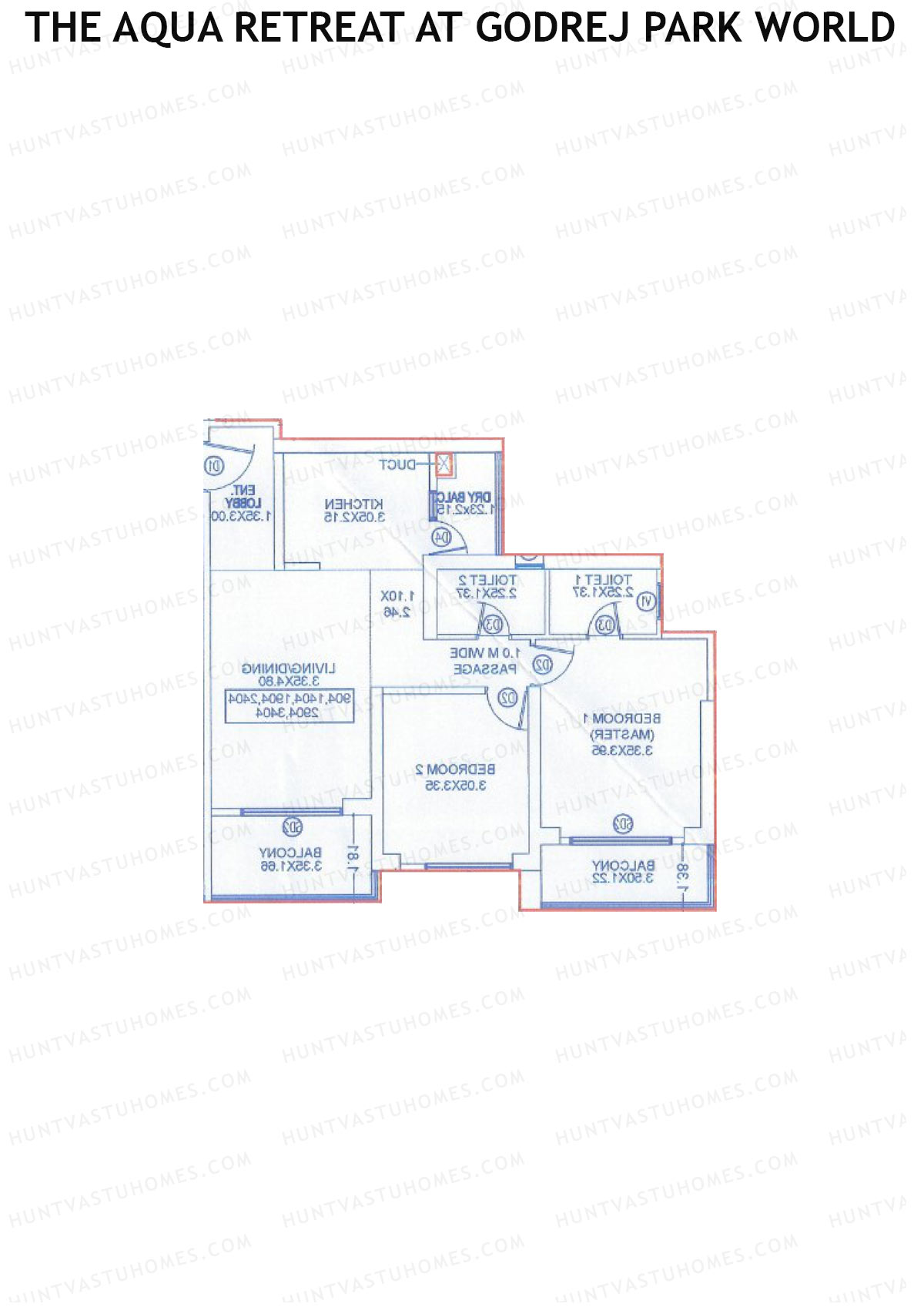 The Aqua Retreat at Godrej Park World, Tower 3 Wing E, Unit 3, 2BHK, Carpet Area 887   sq ft 