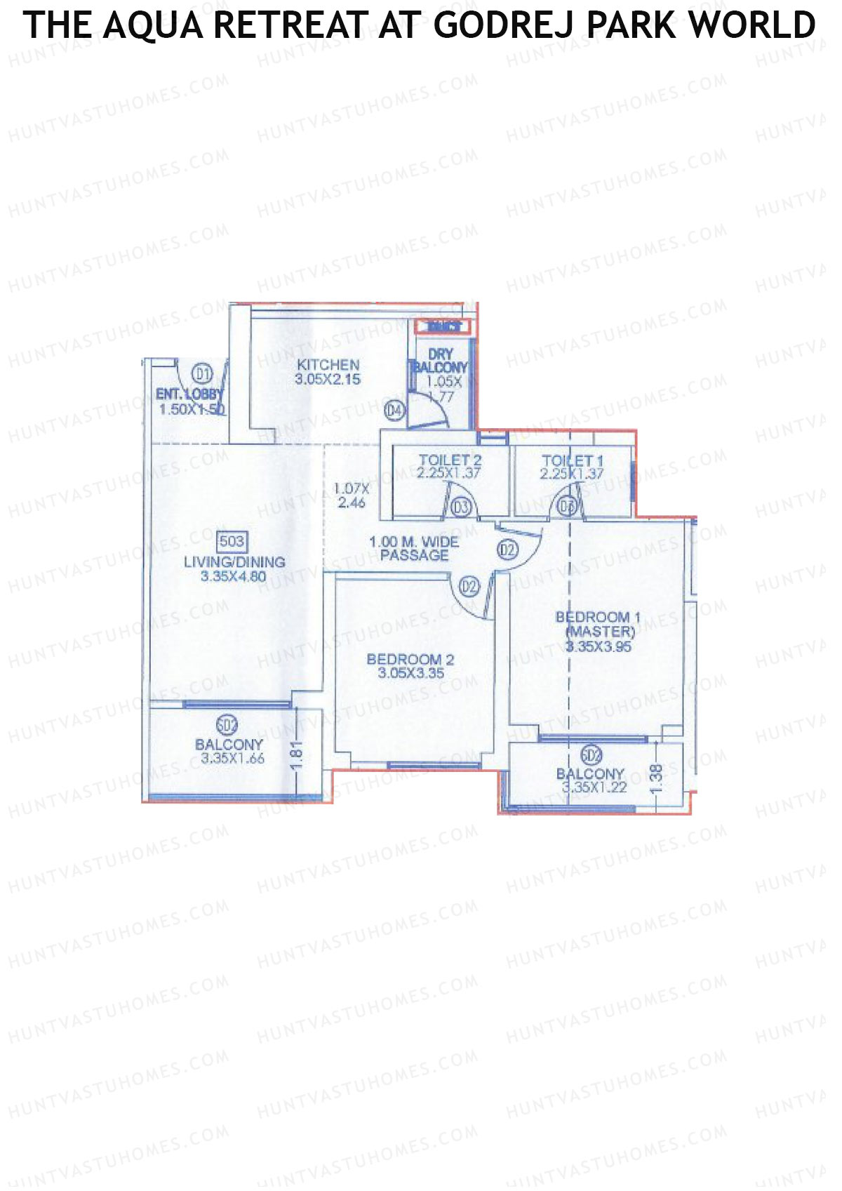The Aqua Retreat at Godrej Park World, Tower 3 Wing F, Unit 3, 2BHK, Carpet Area 860   sq ft 