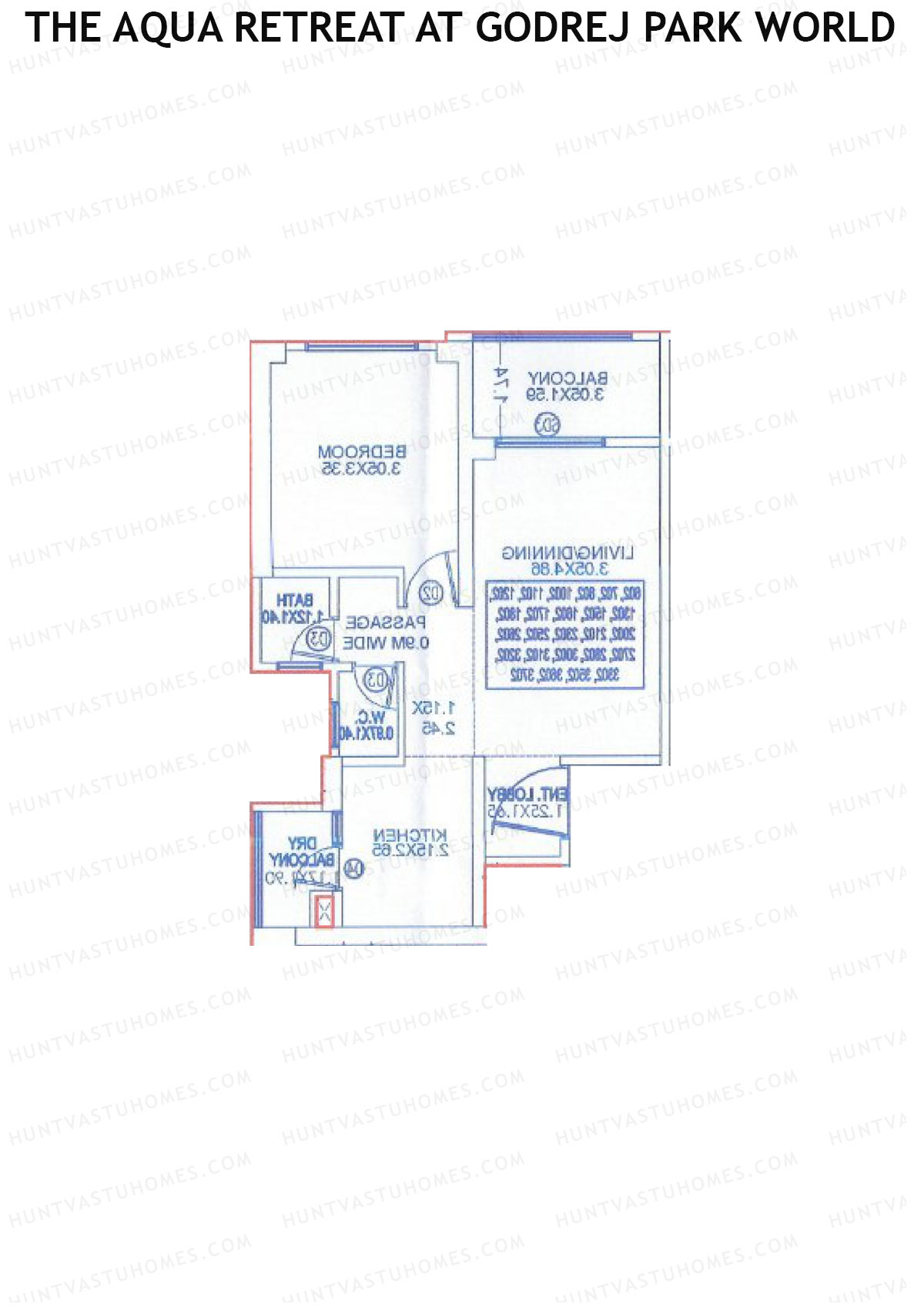 The Aqua Retreat at Godrej Park World, Tower 4 Wing H, Unit 1, 1BHK, Carpet Area 557   sq ft 