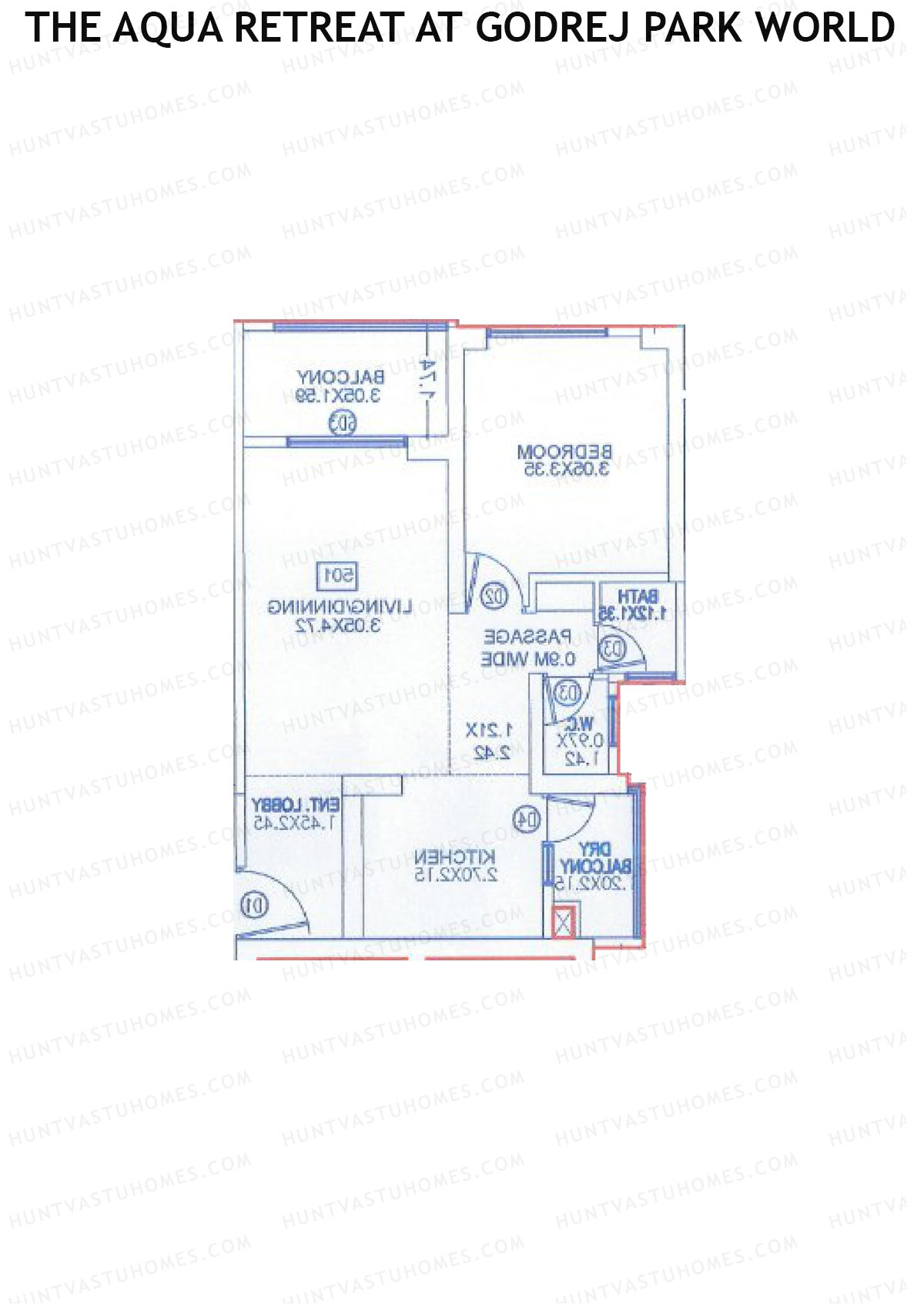 The Aqua Retreat at Godrej Park World, Tower 4 Wing H, Unit 2, 1BHK, Carpet Area 588   sq ft 