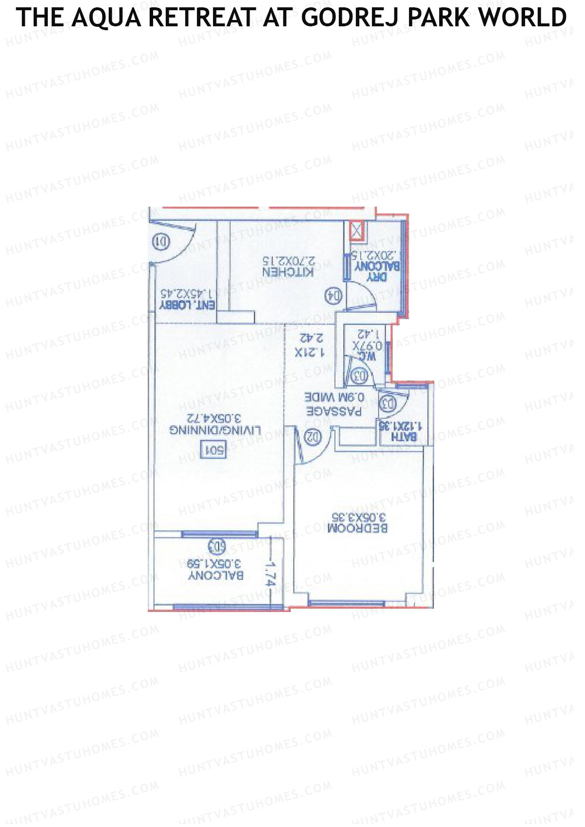The Aqua Retreat at Godrej Park World, Tower 4 Wing H, Unit 3, 1BHK, Carpet Area 588   sq ft 