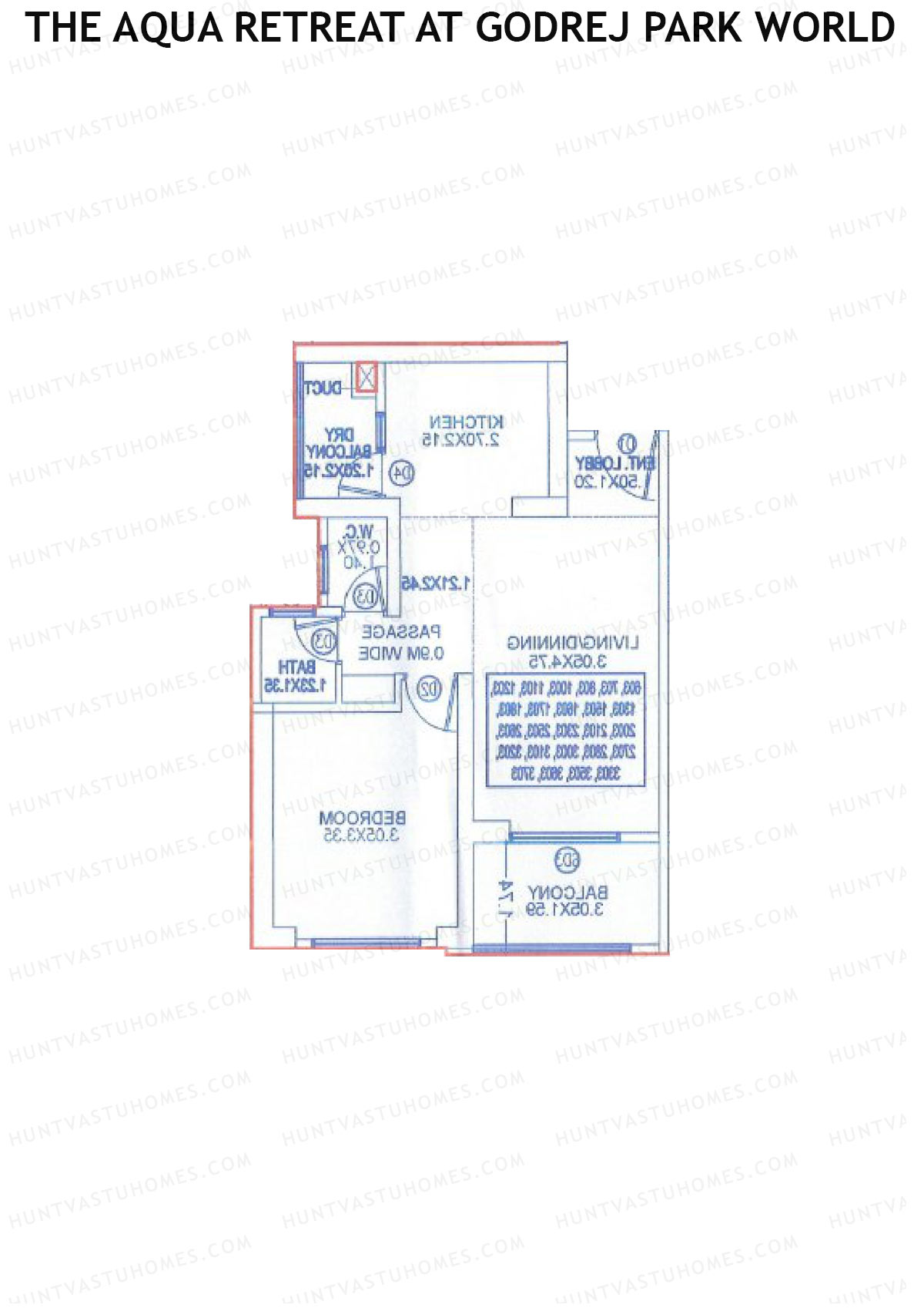 The Aqua Retreat at Godrej Park World, Tower 4 Wing H, Unit 4, 1BHK, Carpet Area 568   sq ft 
