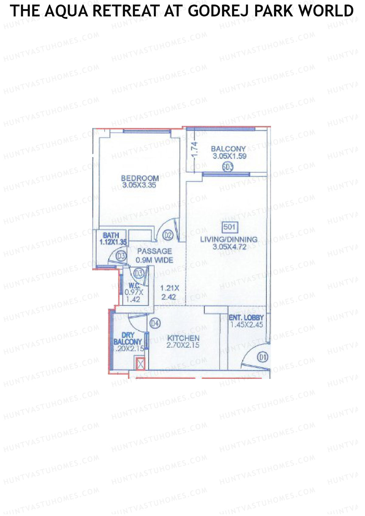 The Aqua Retreat at Godrej Park World, Tower 5 Wing I, Unit 1, 1BHK, Carpet Area 588   sq ft 